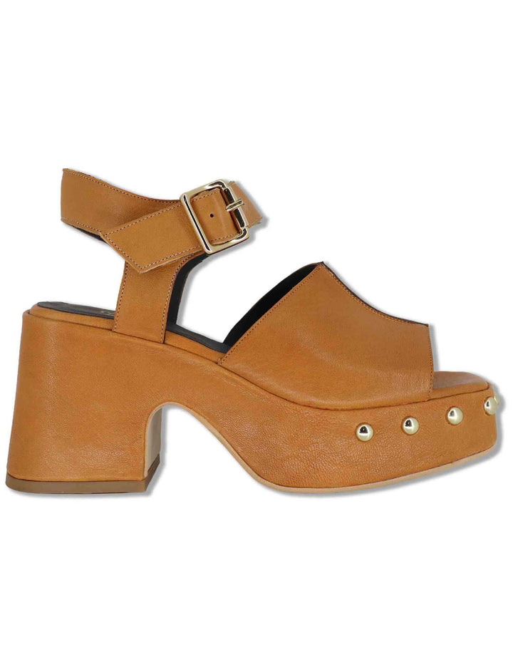 Sandali donna in pelle cuoio con cinturino e zeppa alta con borchie HILTON14100 013 Tattoo 