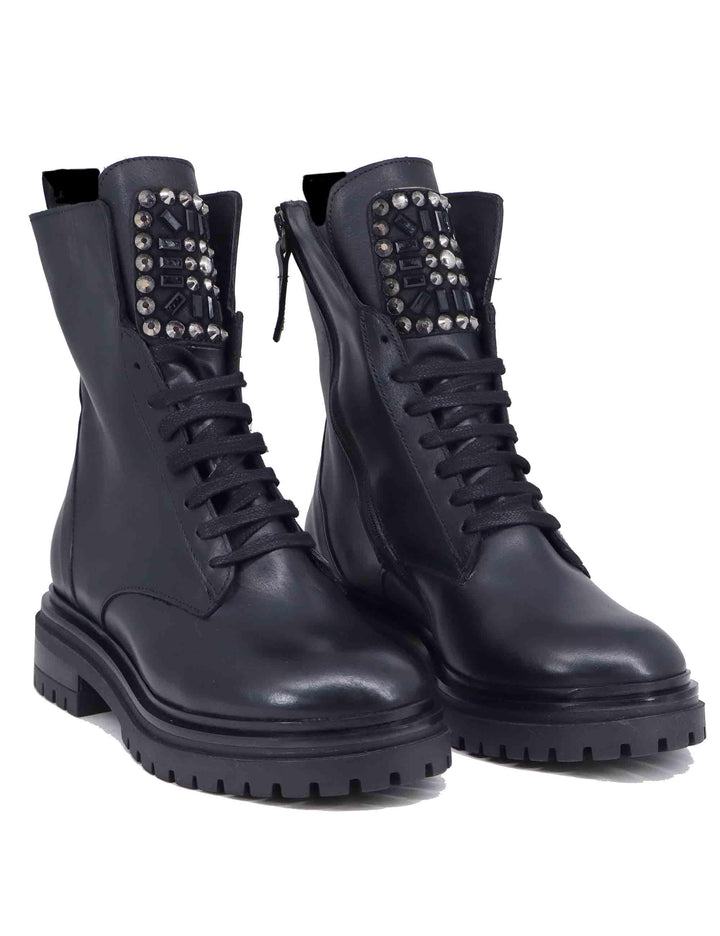 Anfibi donna in pelle nera con accessori SPTRPR93 001 Spatarella 