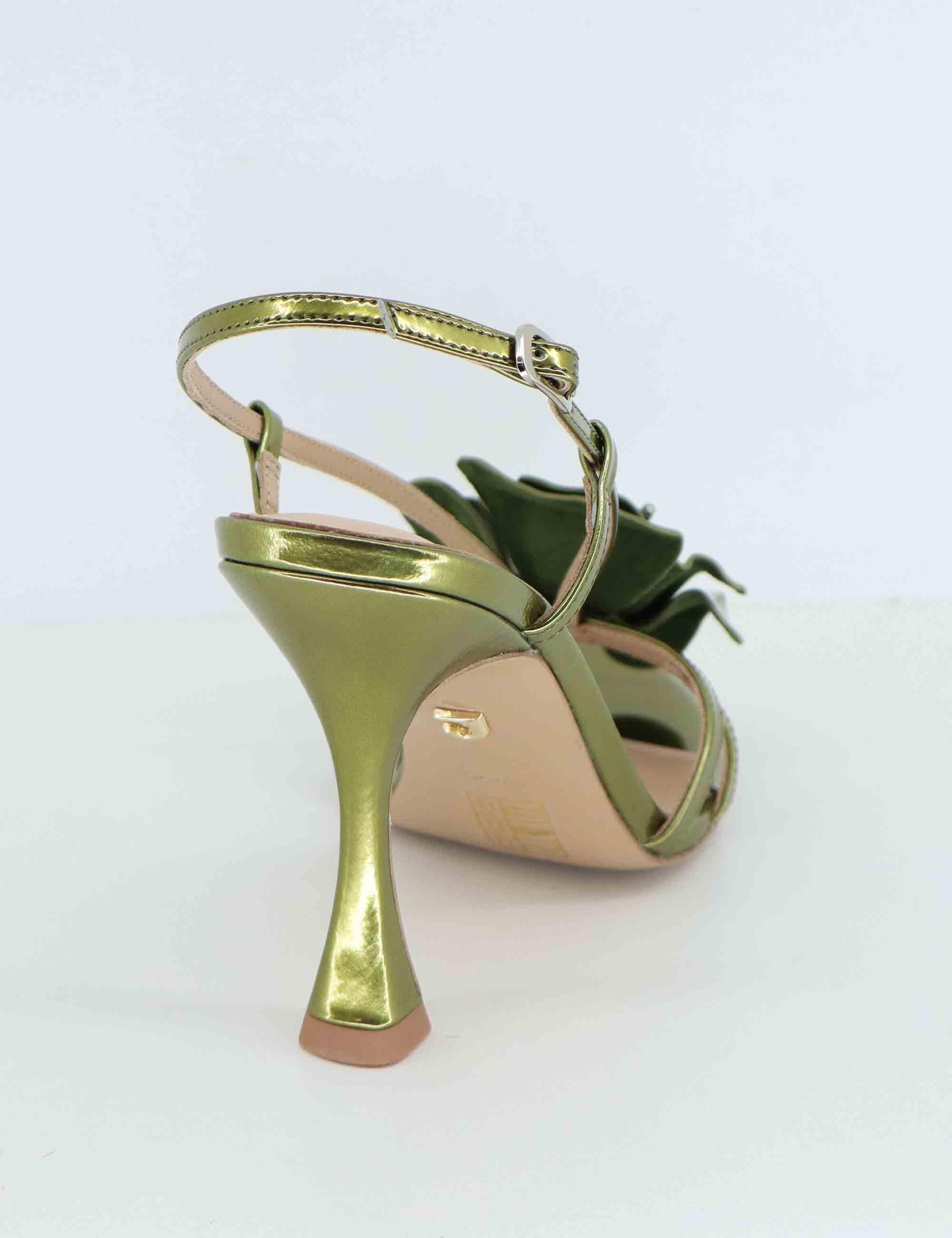 Sandali slingback donna Tulipa in pelle verde con tacco alto 037Z17BK 066 Lola Cruz 