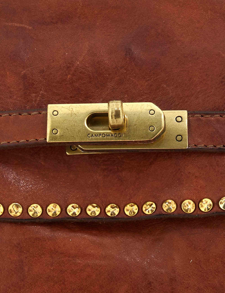 Borse donna Ginevra in pelle cuoio con borchie oro e tracolla removibile C043940ND X0007 C1502 Campomaggi 