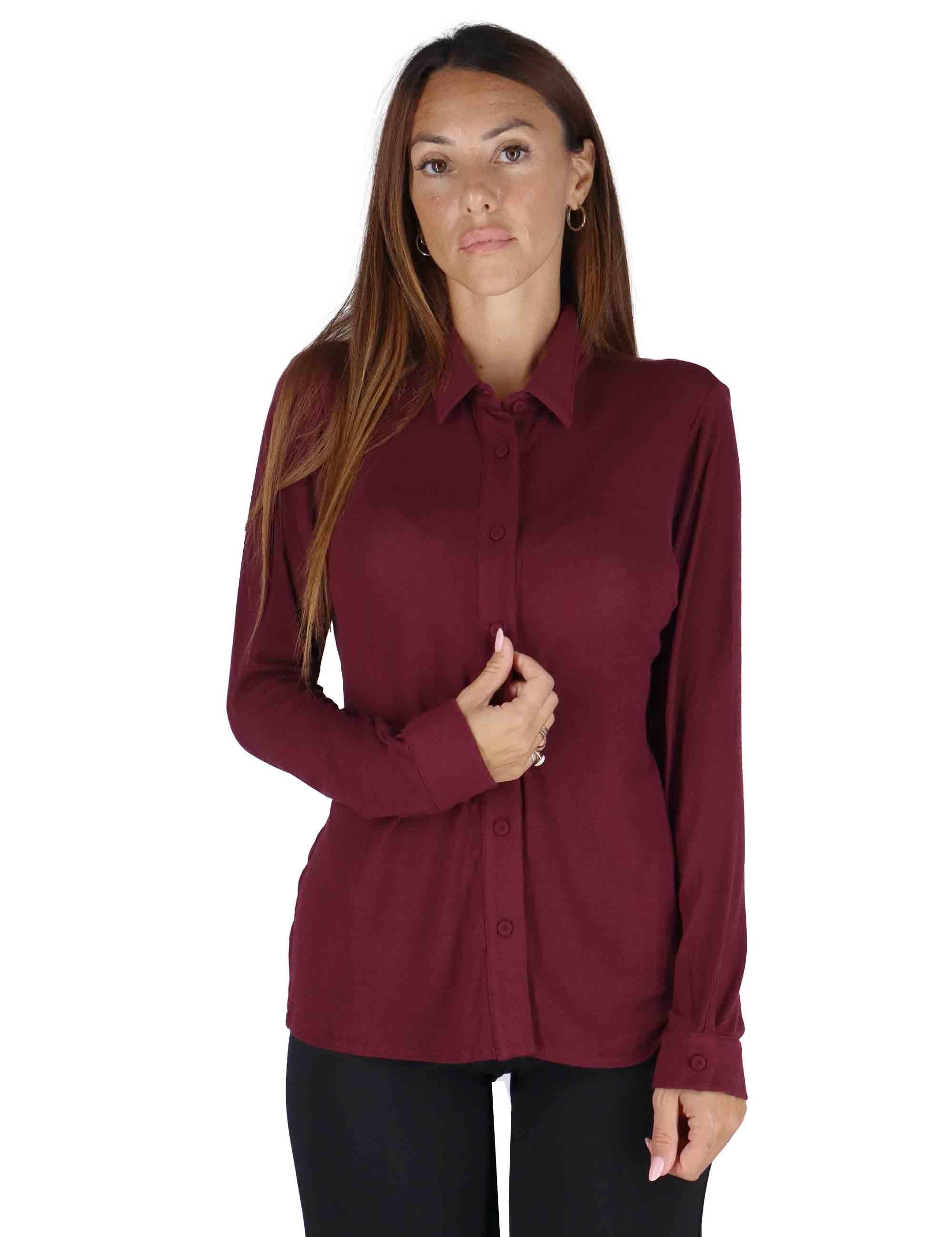 Camicie donna in jersey bordeaux a maniche lunghe JABCM0025-F1050 4280 Justmine 