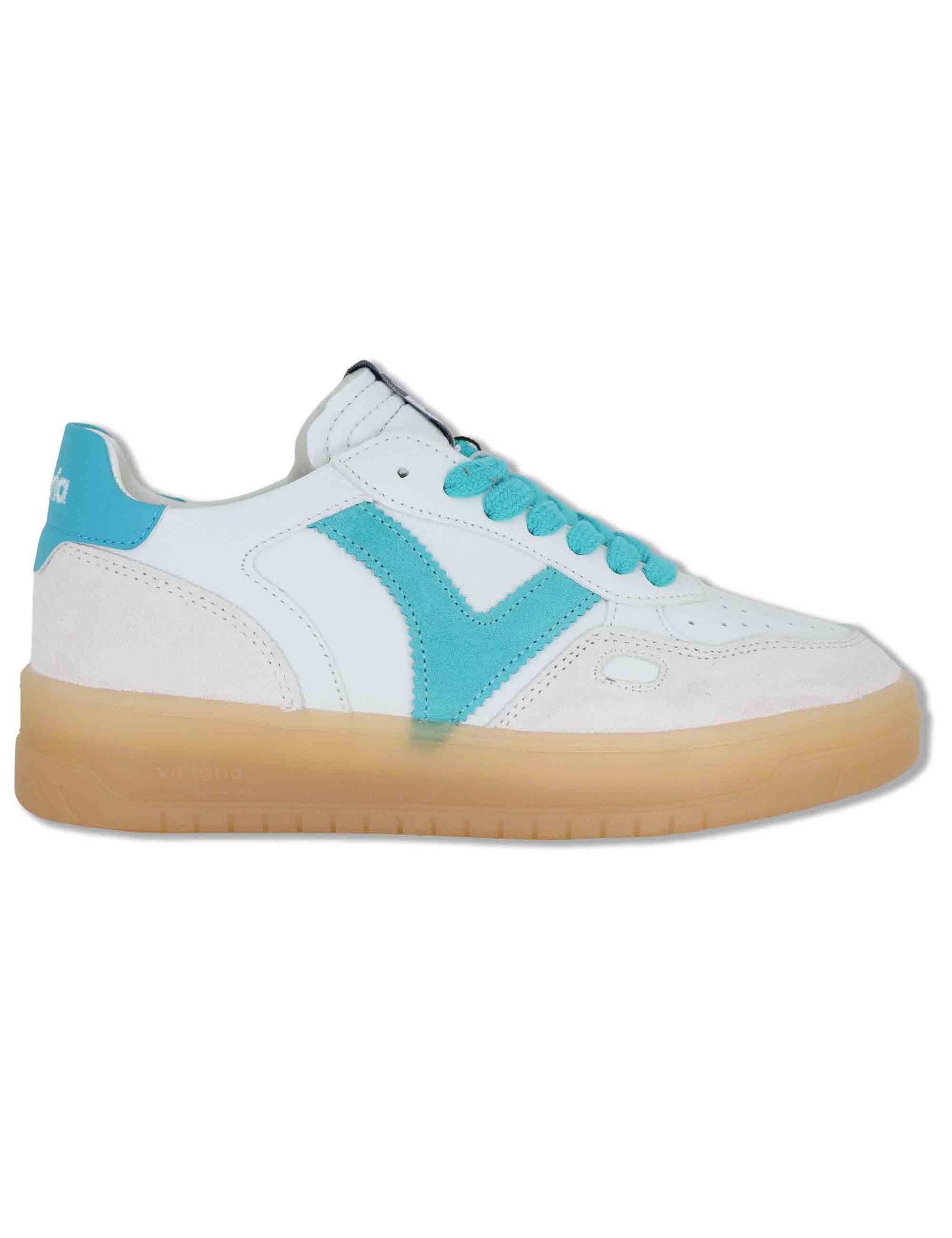 Sneakers donna Seul in pelle bianca con logo turchese e suola ambra 1257129 31_Turquesa Victoria 