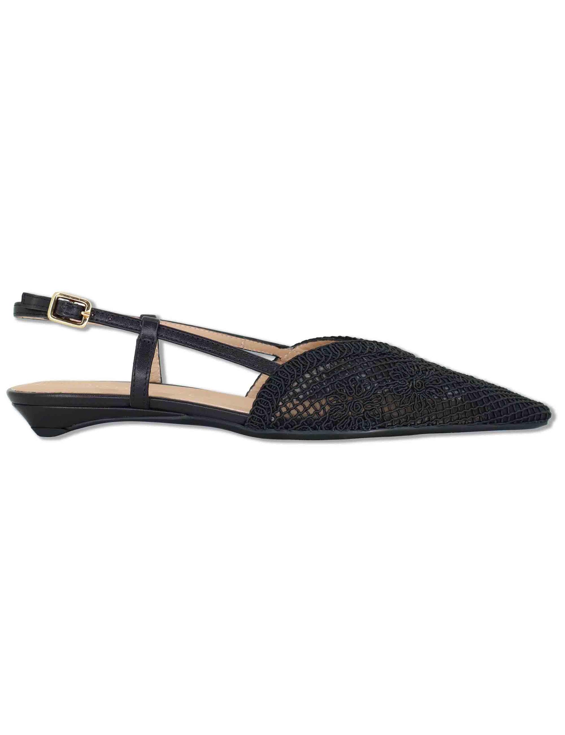 Decollete slingback donna in tessuto nero ricamato con tacco basso COTIS NTO BLACK Unisa 
