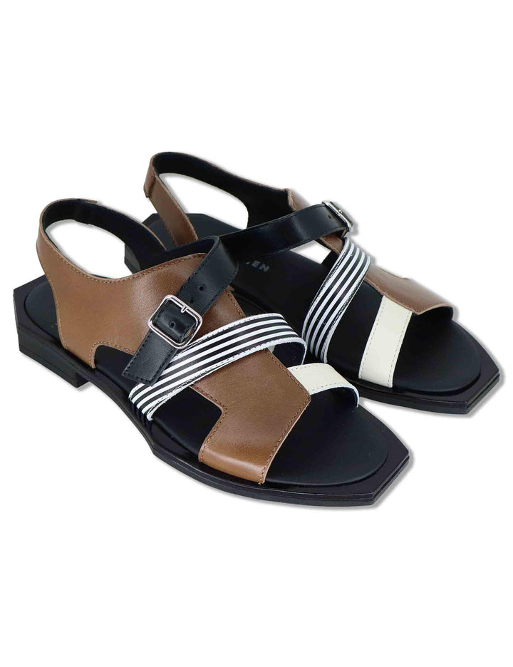 Sandali donna in pelle cuoio e nera con cinturino e tacco basso SC35 2 Le Bohemien 