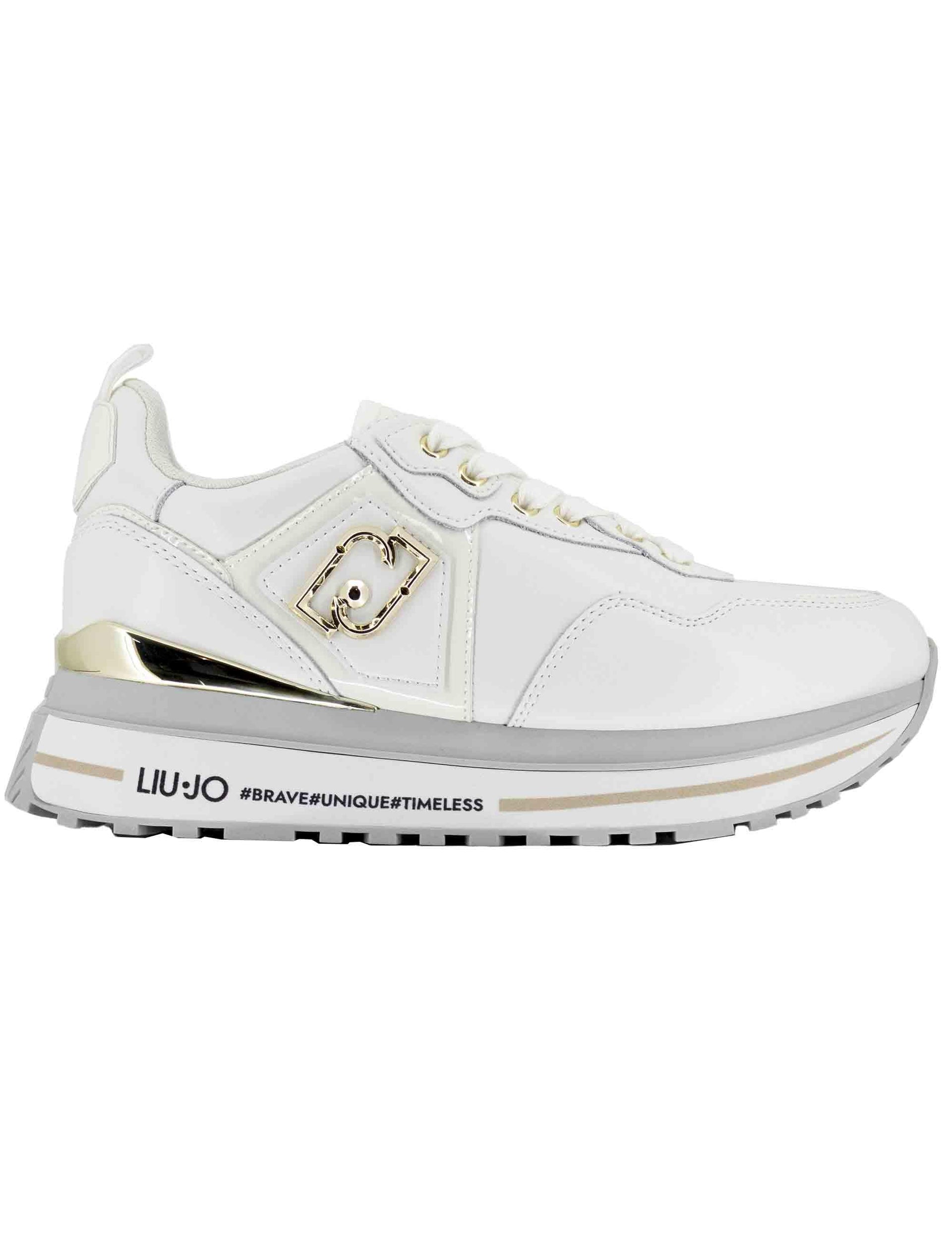 Sneakers donna Maxi Wonder 01 in pelle off white con suola alta 5,5 cm BF5009P0102S1400 Off White Liu-Jo 