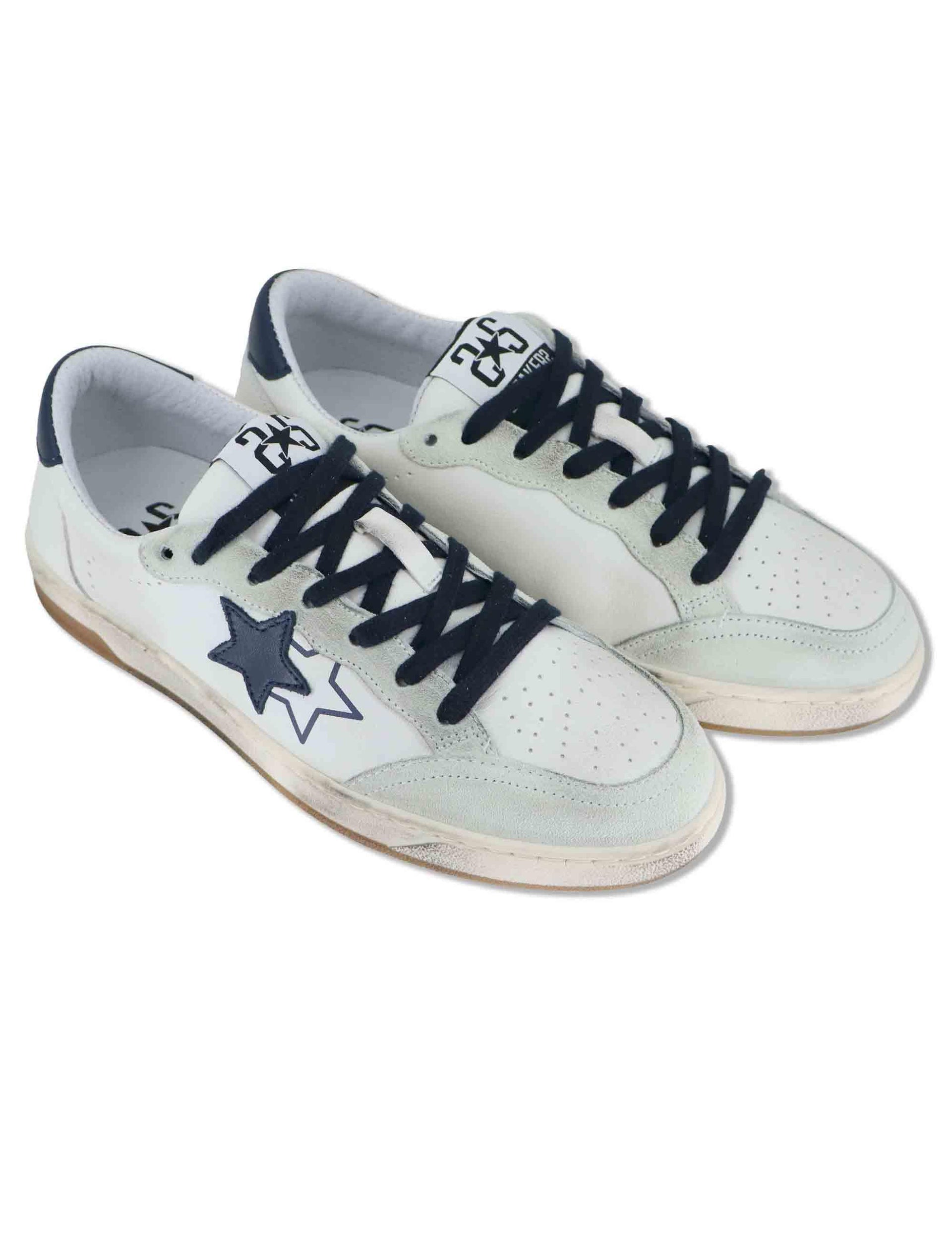 Sneakers uomo Week in pelle bianca con stelle laterali 2SU5052 032 2Star 