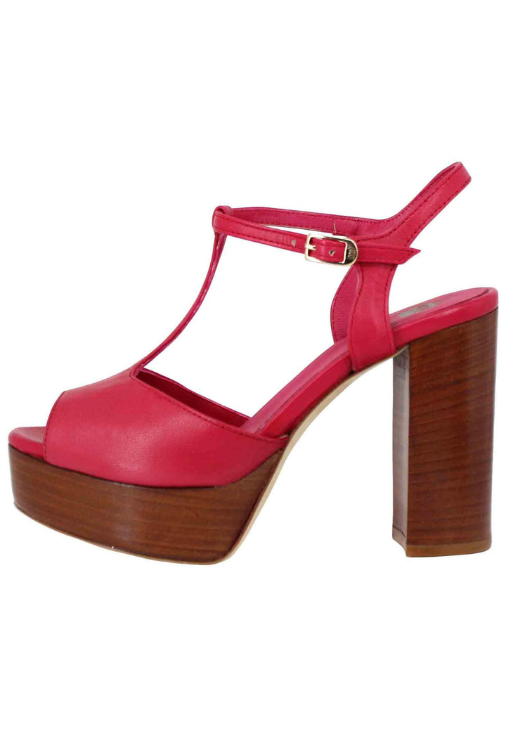 Sandali donna in pelle rossa con cinturino tacco alto e plateau DS7010 017 L'Arianna 