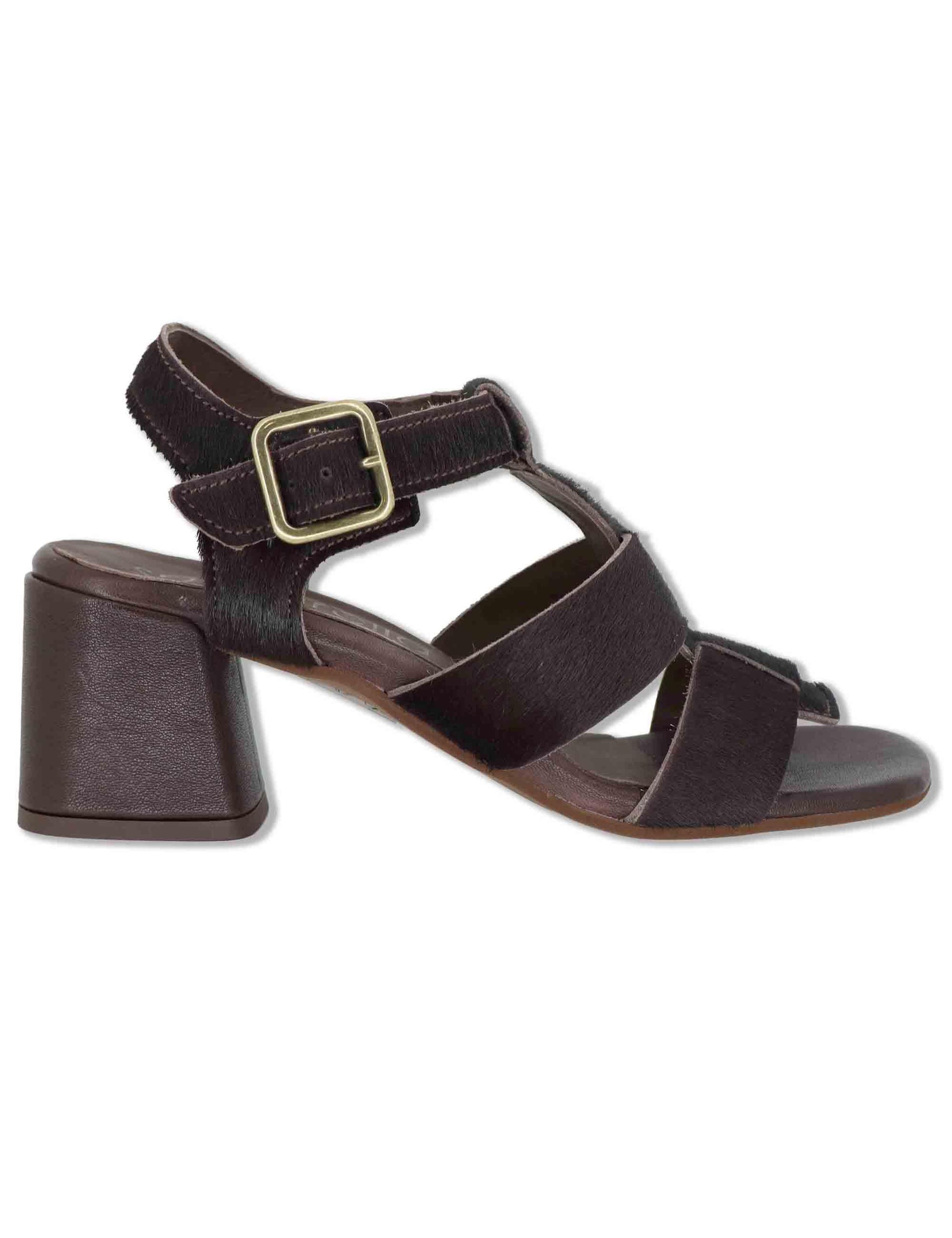 Sandali donna in pelle testa di moro con fasce e cinturino alla caviglia SP8212 014 Spatarella 
