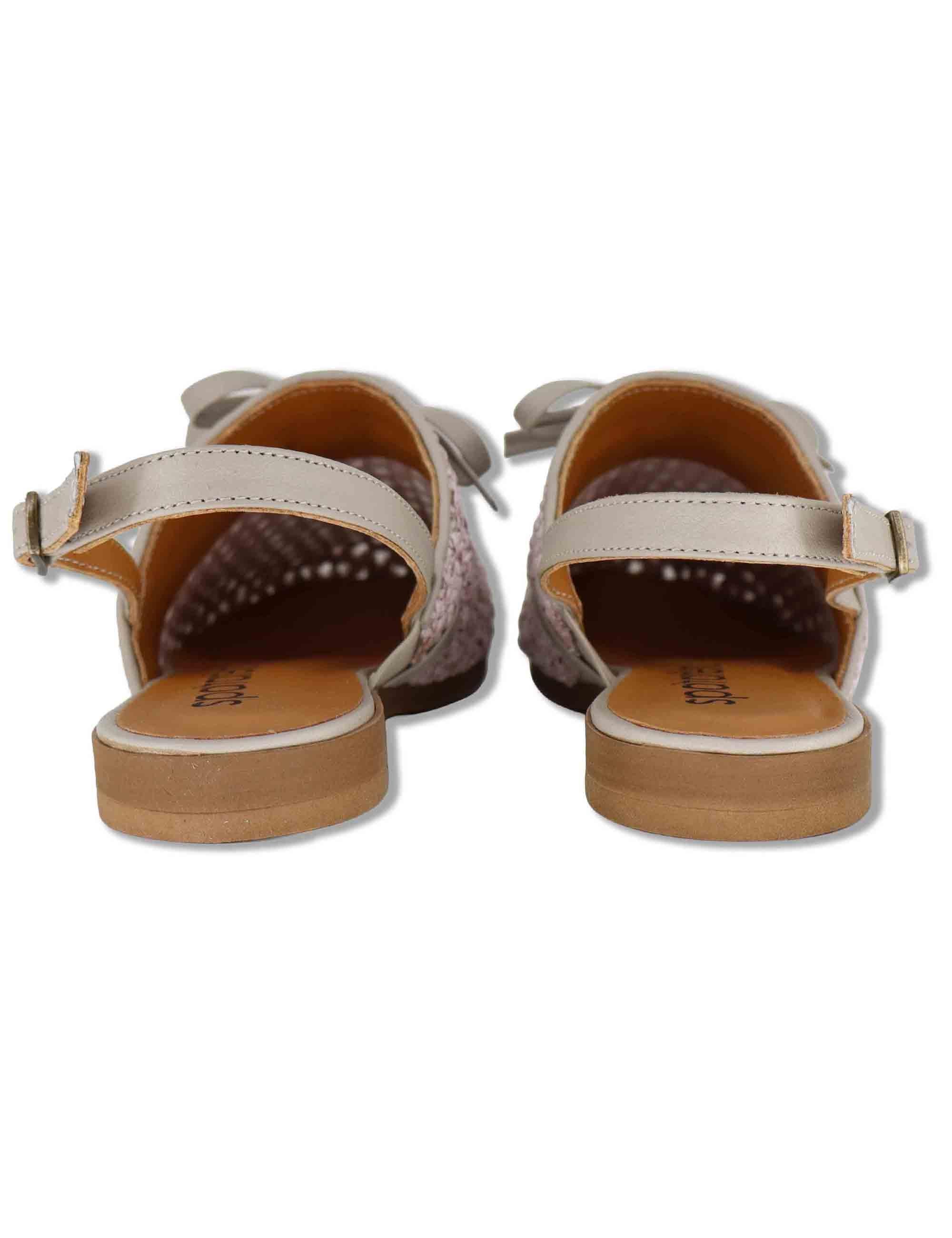 Sabot slingback donna in rafia rosa con cinturino in pelle e tacco basso SP60885 300 Spatarella 