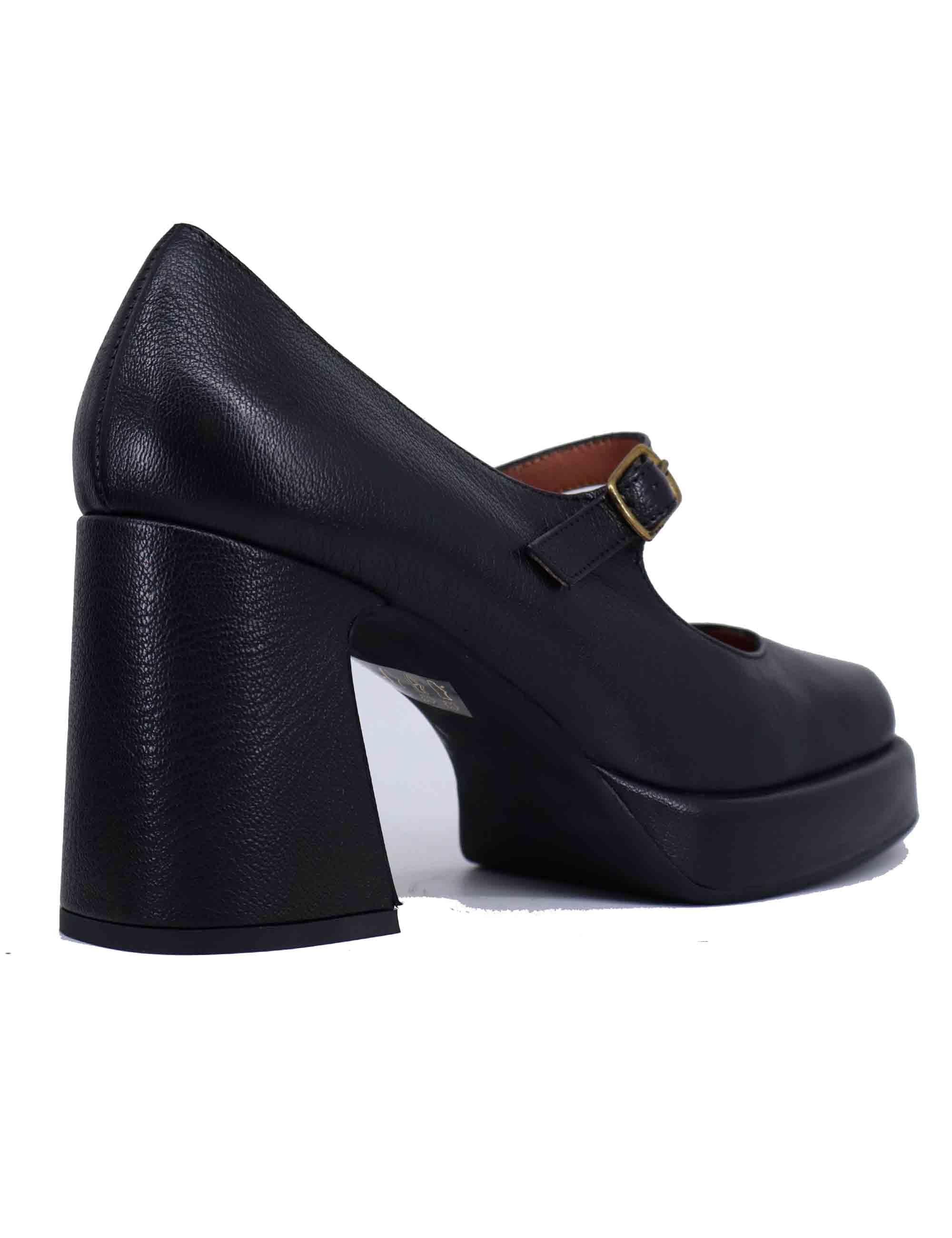 Decollete donna in pelle nera con tacco alto e plateau 9616Z 001 Les Venues 