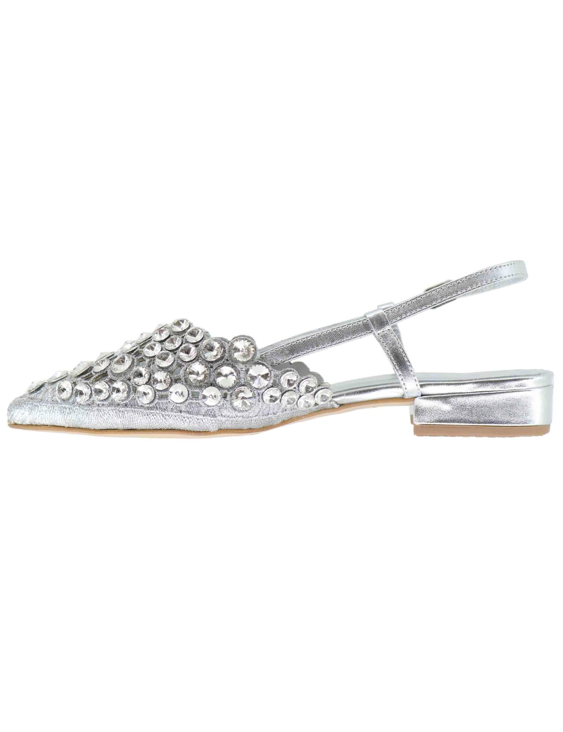 Slingback donna in pelle laminata argento tacco basso U41005481689 548 S Tsakiris Mallas 