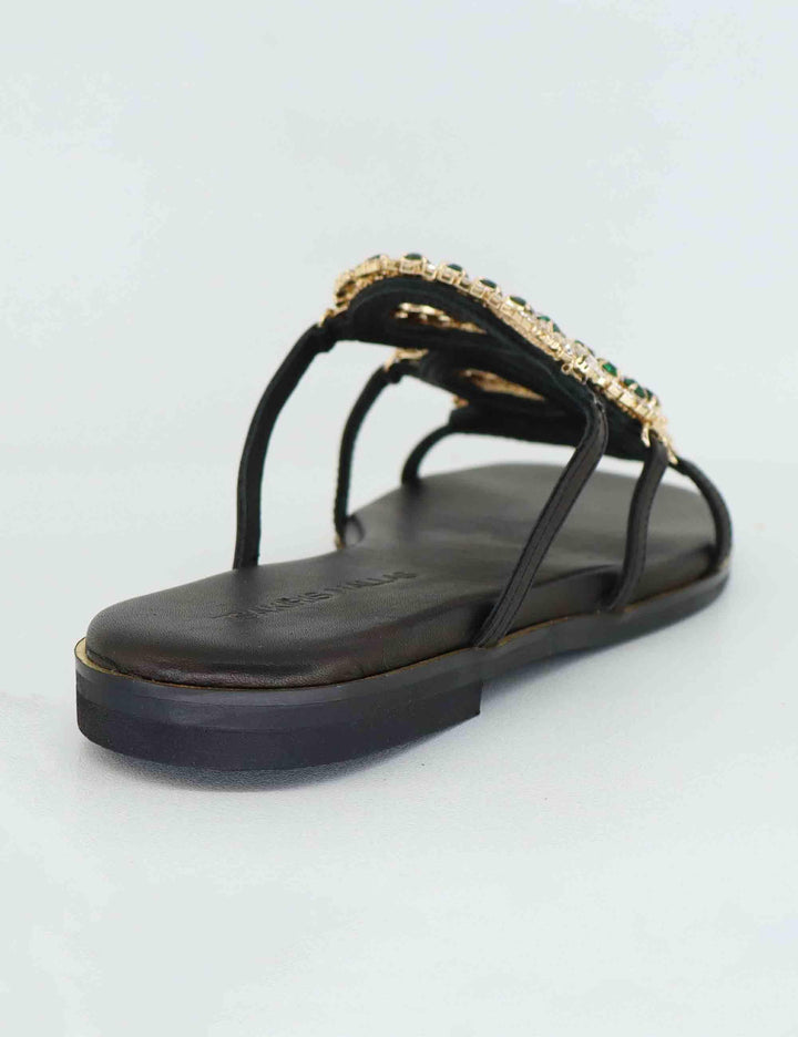 Sandali bassi donna in pelle nera con strass U41005431Z35 543 Tsakiris Mallas 