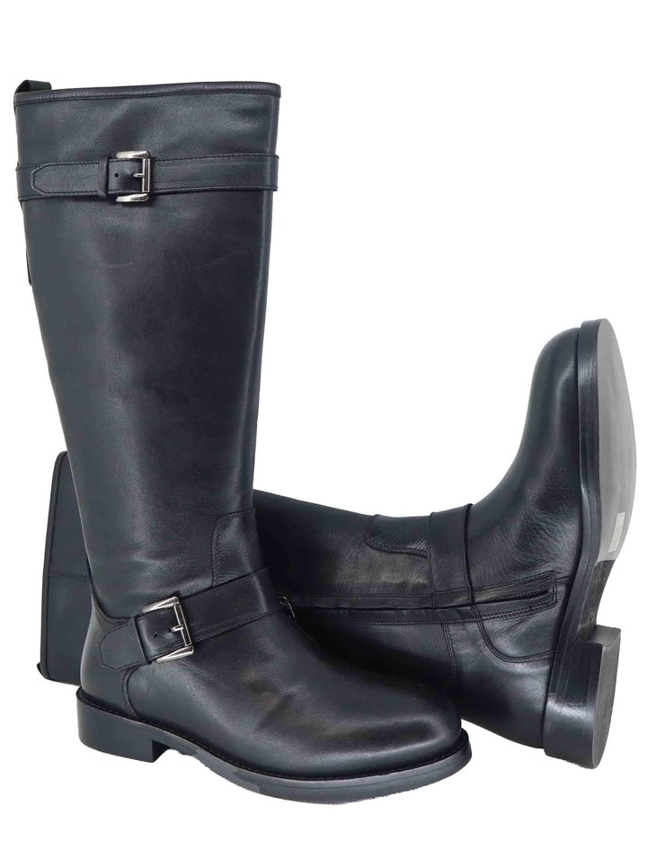 Stivali donna in pelle nera con tacco basso e cinturini 252-22-20 001 Zolfo 