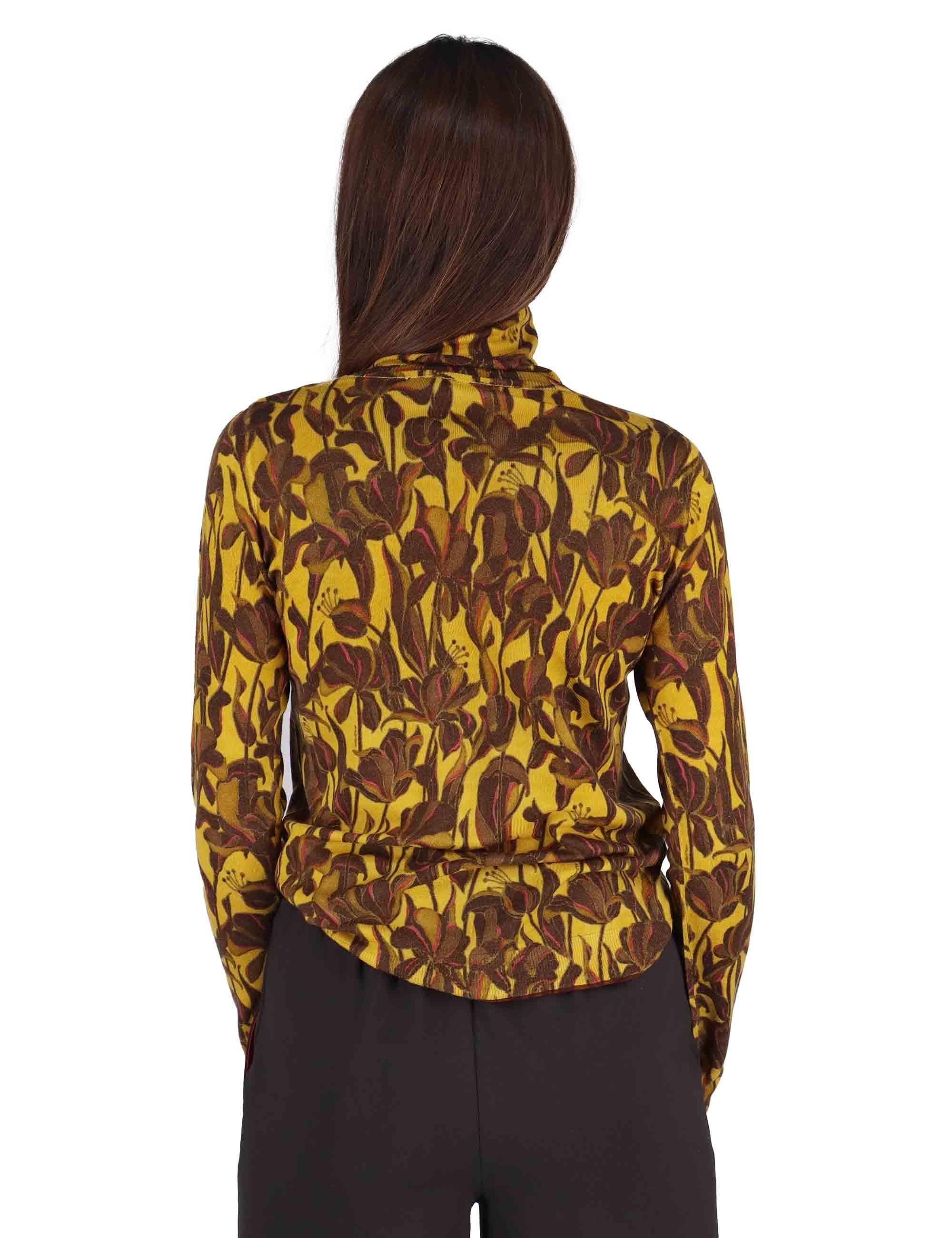 Maglioni donna Printed Knit in lana stampata senape con collo alto JQ510478200 A7086 Maliparmi 