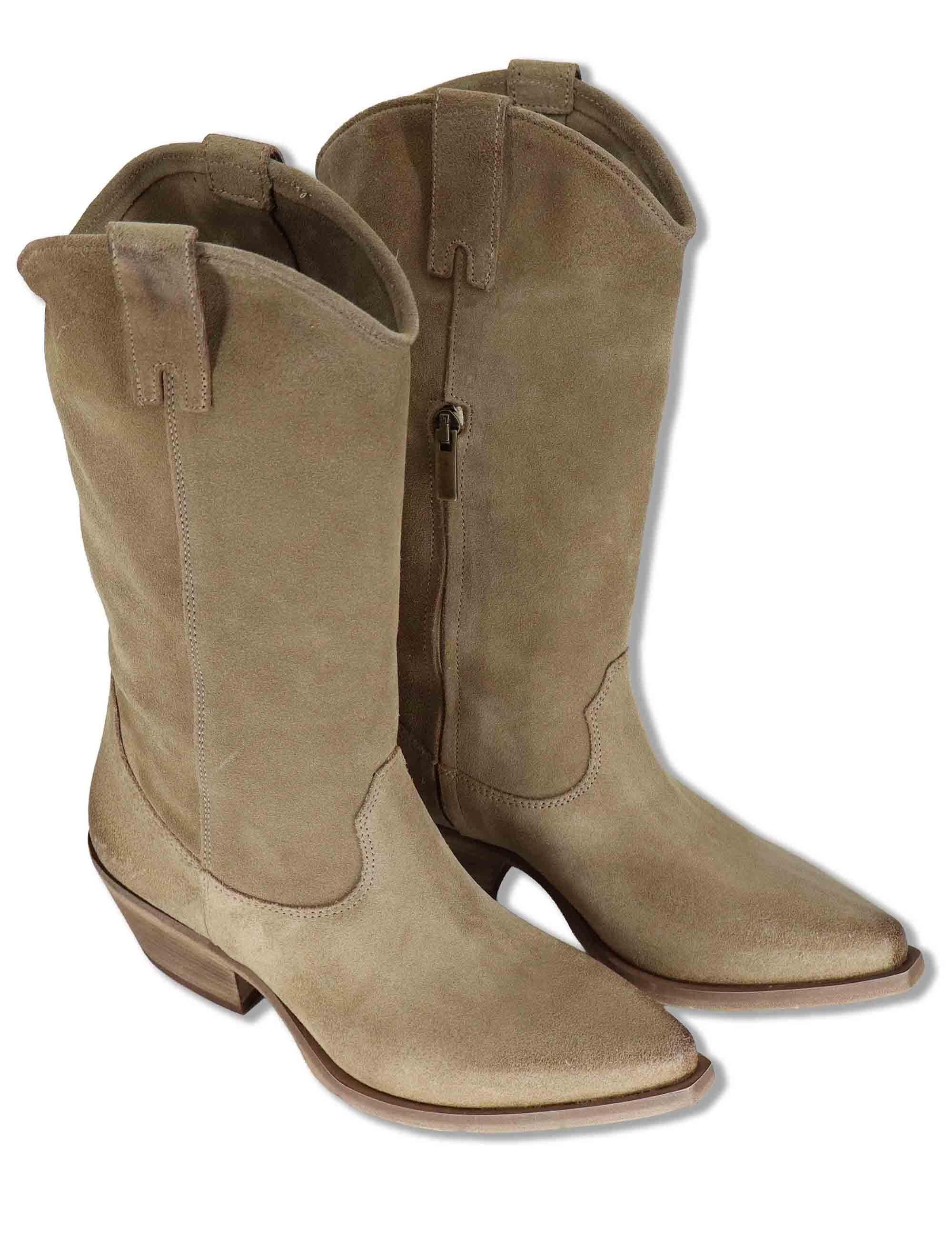 Stivali texani donna in camoscio taupe con tacco medio SPDX220S 029 Spatarella 