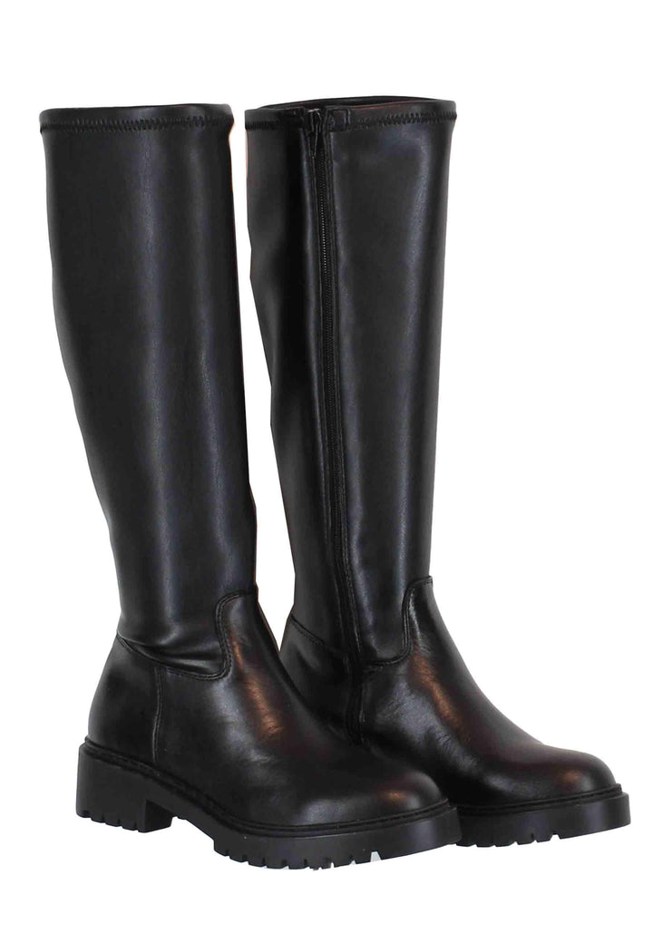 Stivali donna in pelle nera con suola carrarmato e punta tonda GINGER STB BLACK Unisa 