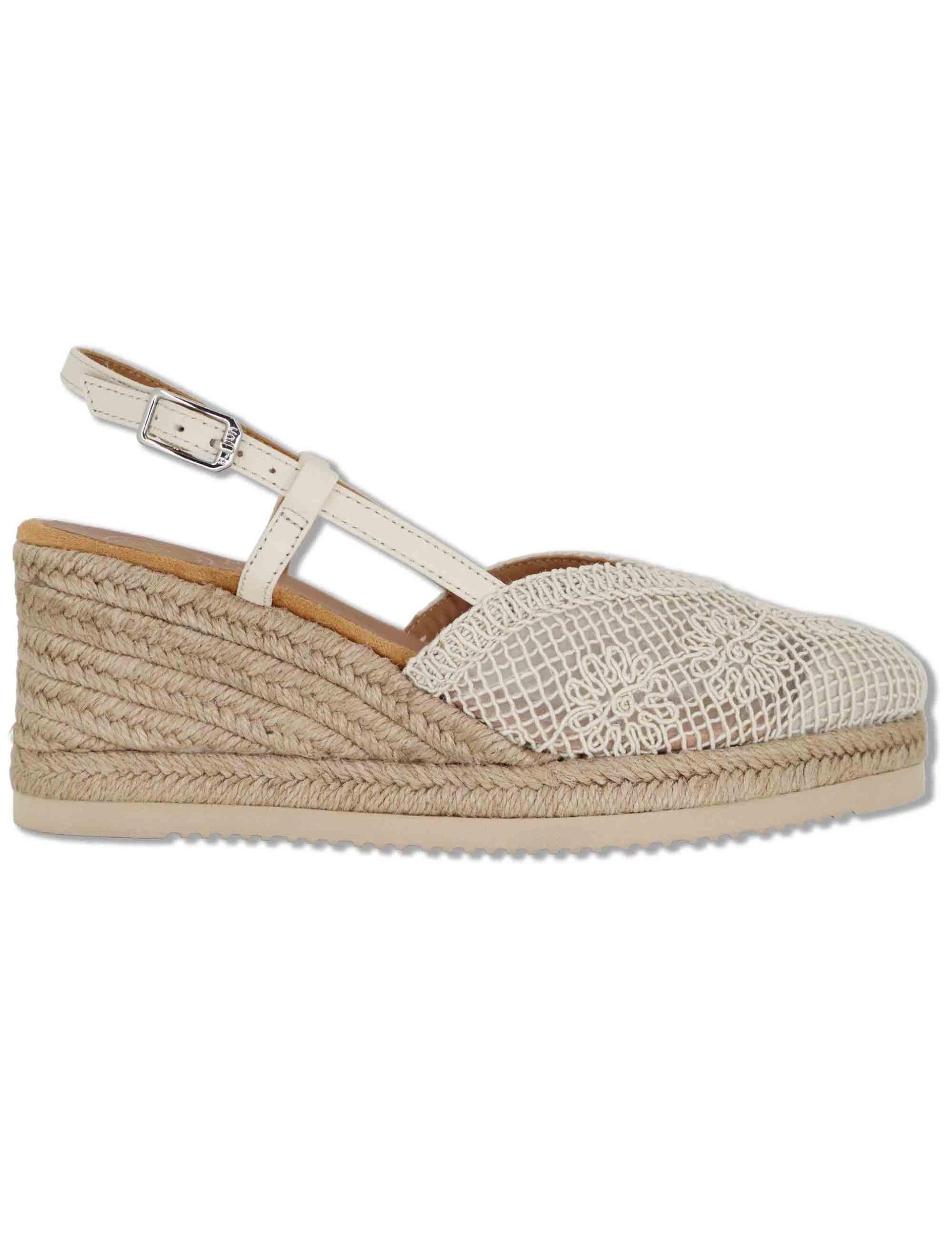 Sandali espadrillas donna in tessuto off white con zeppa in corda CHABI NTO IVORY Unisa 