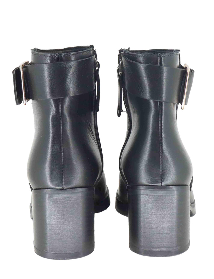 Stivaletti donna in pelle nera con cinturino e fibbia oro con tacco medio SPTR2002 001 Spatarella 