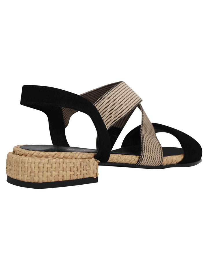 Sandali donna in tessuto beige e camoscio nero con tacco basso AGILE 001 Daniele Ancarani 