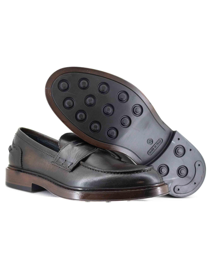 Mocassini uomo in pelle marrone con suola in gomma cucita SP1056 014 Spatarella 