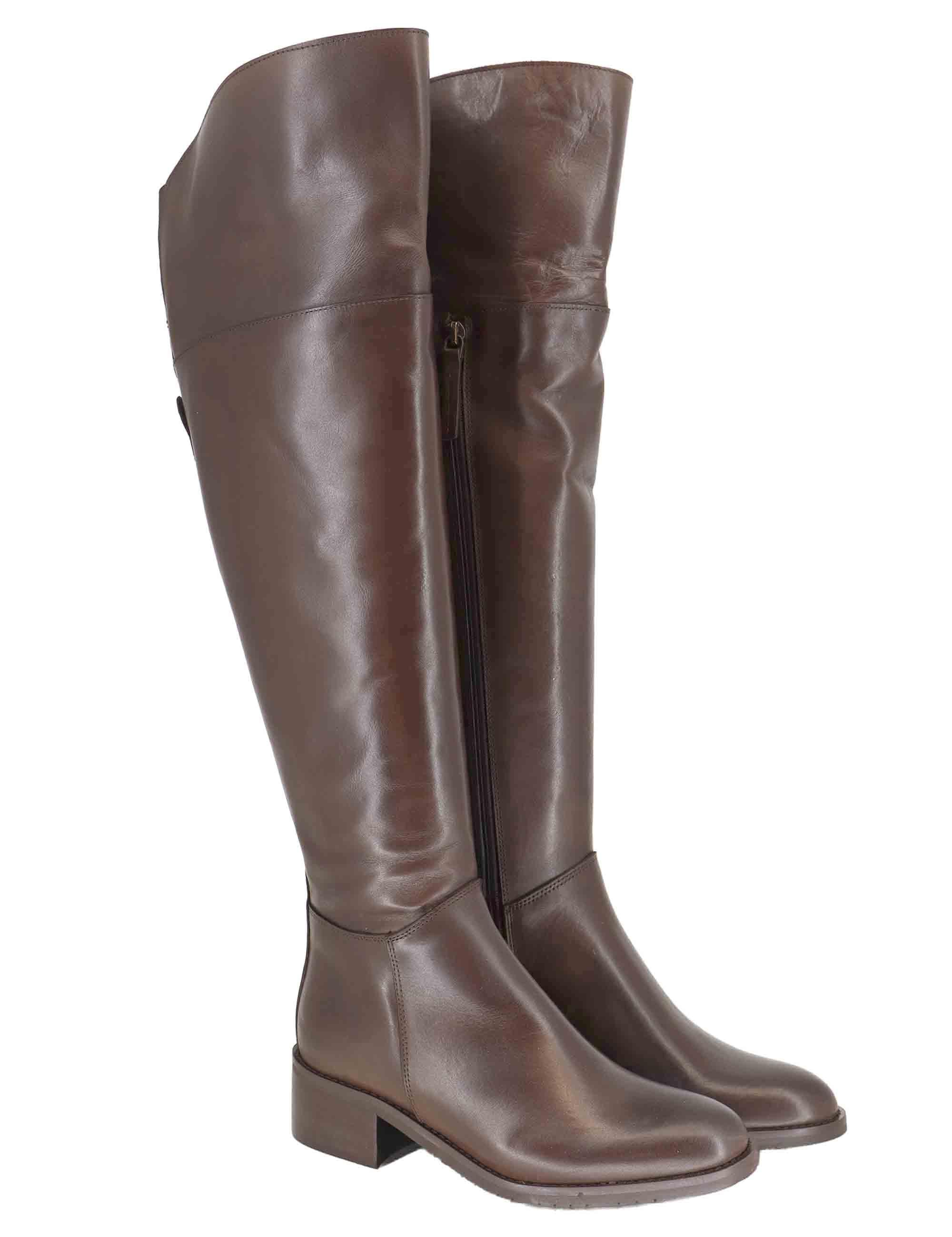 Stivali donna in pelle marrone con ghetta al ginocchio e tacco basso SPSTE5510 014 Spatarella 