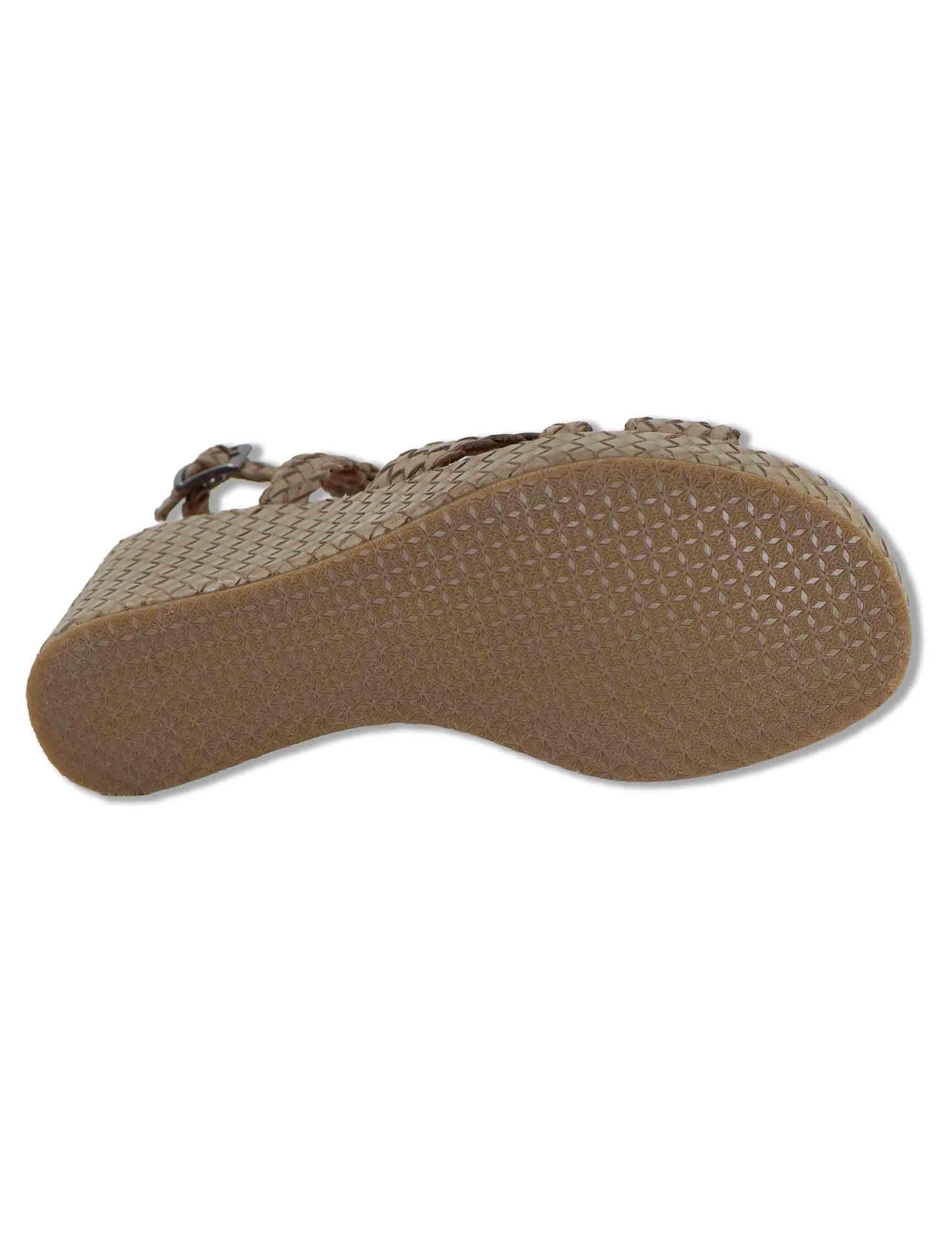 Sandali donna slingback in pelle intrecciata taupe con zeppa alta WD319R24 500022 Vueva 