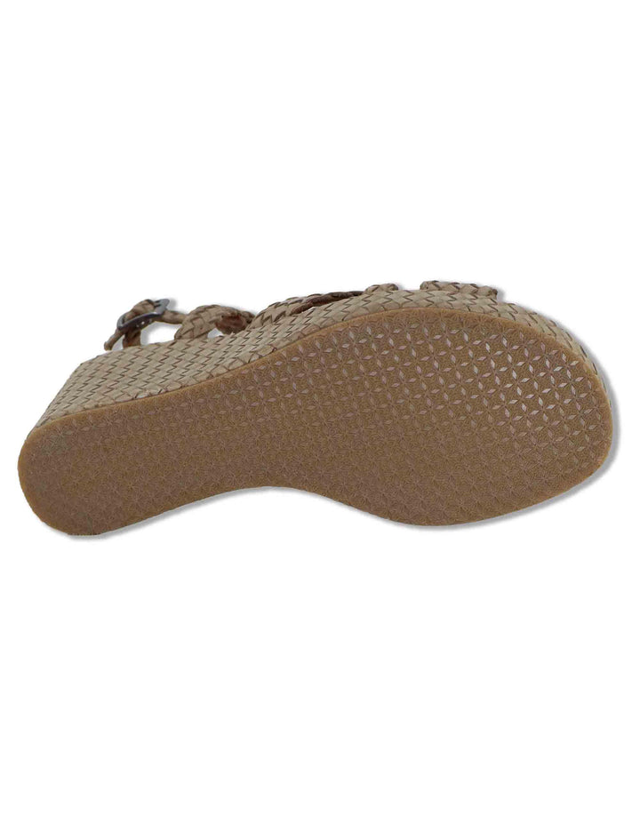 Sandali donna slingback in pelle intrecciata taupe con zeppa alta WD319R24 500022 Vueva 