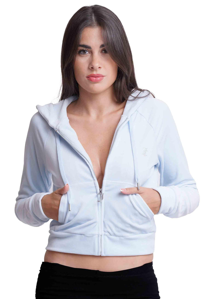 Felpa donna Diamond in velluto celeste con cappuccio e strass VIJH70194WPF J11 Juicy Couture 