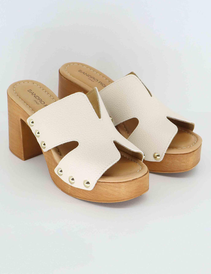 Sandali donna in pelle bianca con tacco in legno SR8484 100 Sandro Rosi 