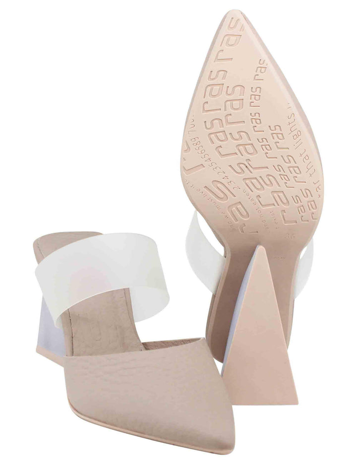 Sabot donna in pelle cipria con tacco alto e punta a punta 7635-D 301 Ras 