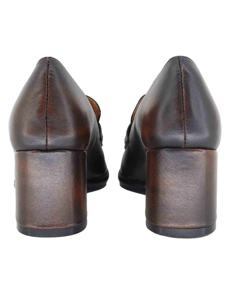 Mocassini donna in pelle vintage marrone tacco medio MO2600 014 L'Arianna 