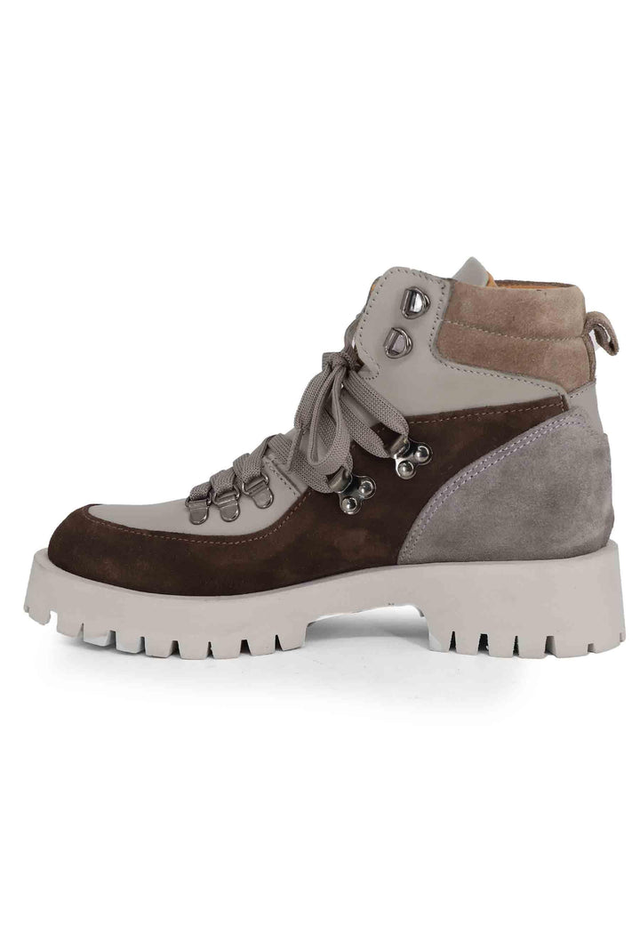 Stivaletti trakking donna in pelle grigia e camoscio marrone con suola carrarmato SP VIENNA 013 Spatarella 