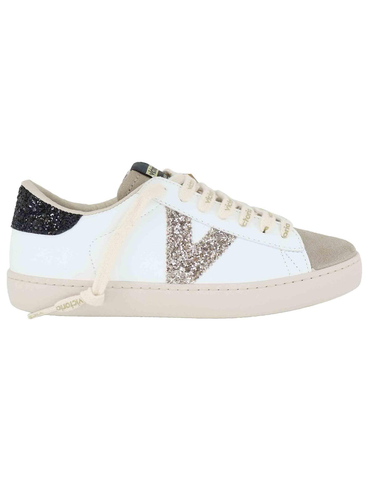 Sneakers donna in pelle bianca con logo in glitter 1126228 Negro Victoria 