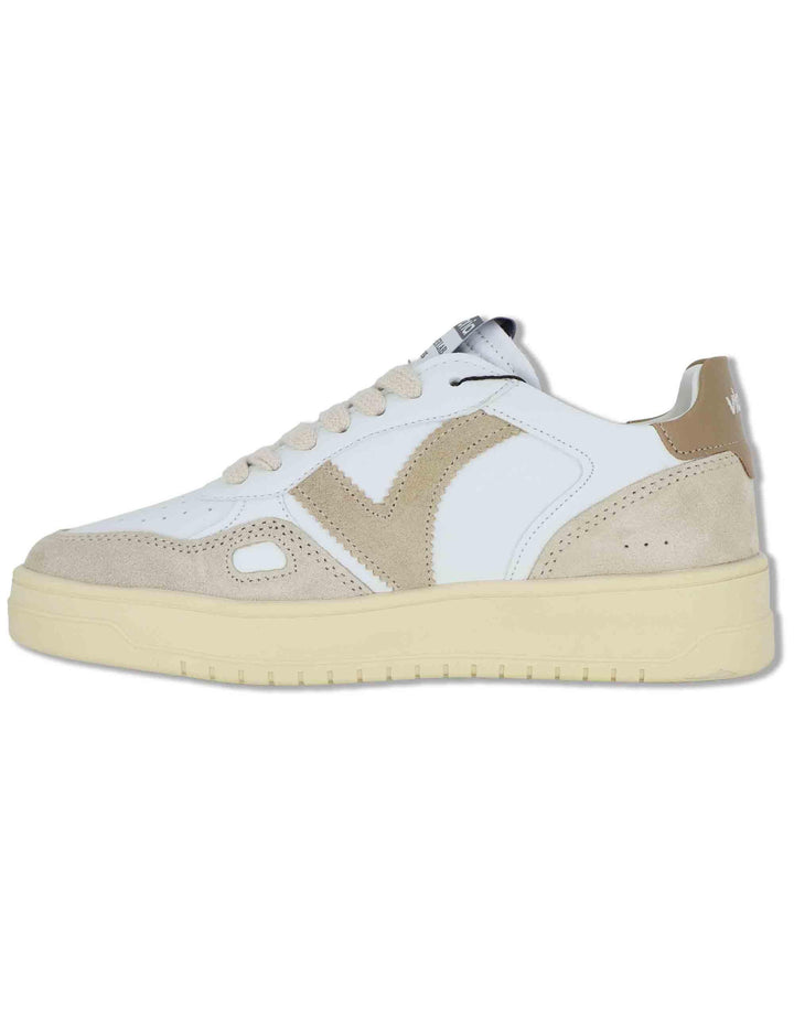 Sneakers donna Seul in pelle bianca con logo beige e suola alta 1257136 80_Beige Victoria 