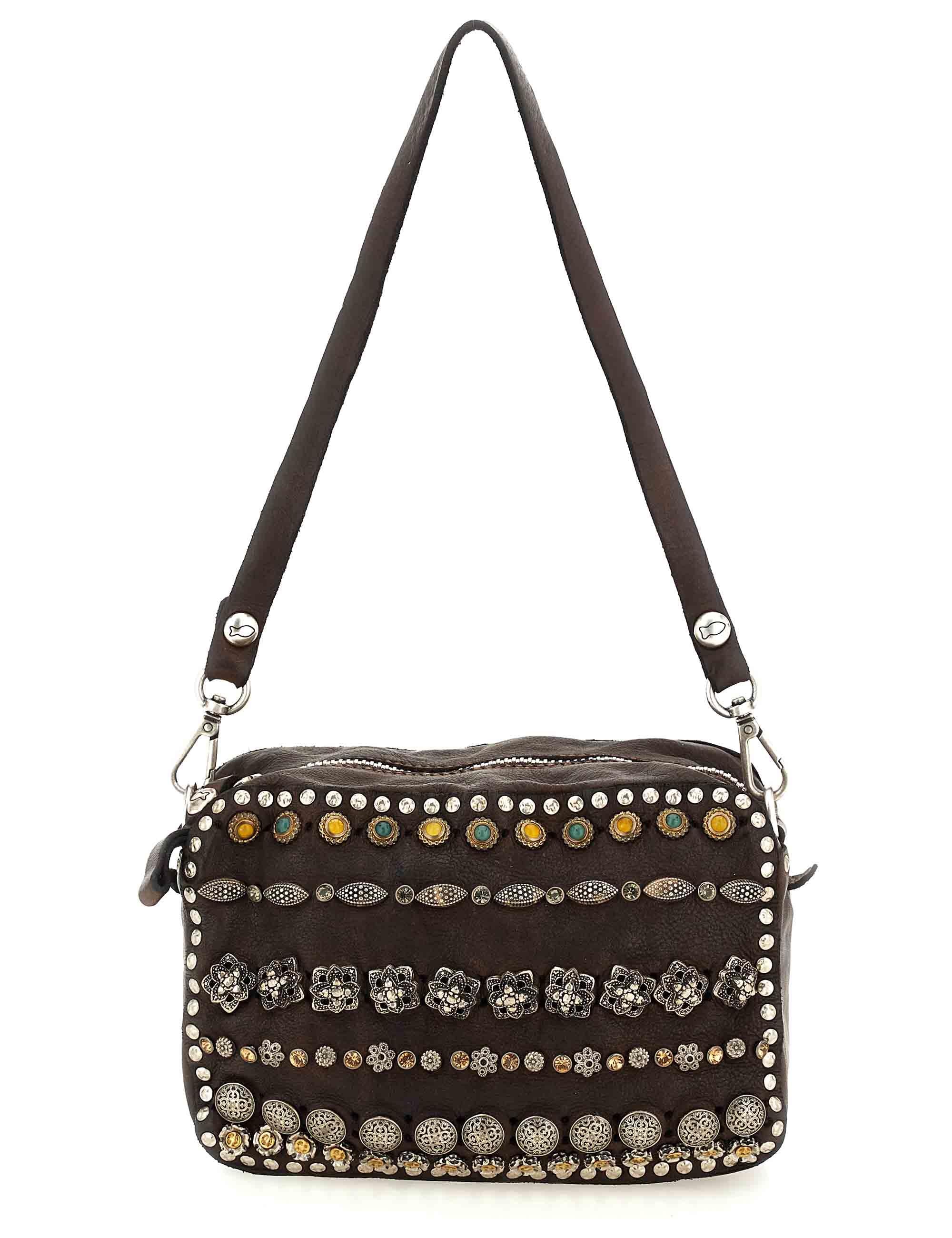 Borse donna Kate in pelle marrone con borchie e doppie tracolle C001080ND X2983 C1501 Campomaggi 
