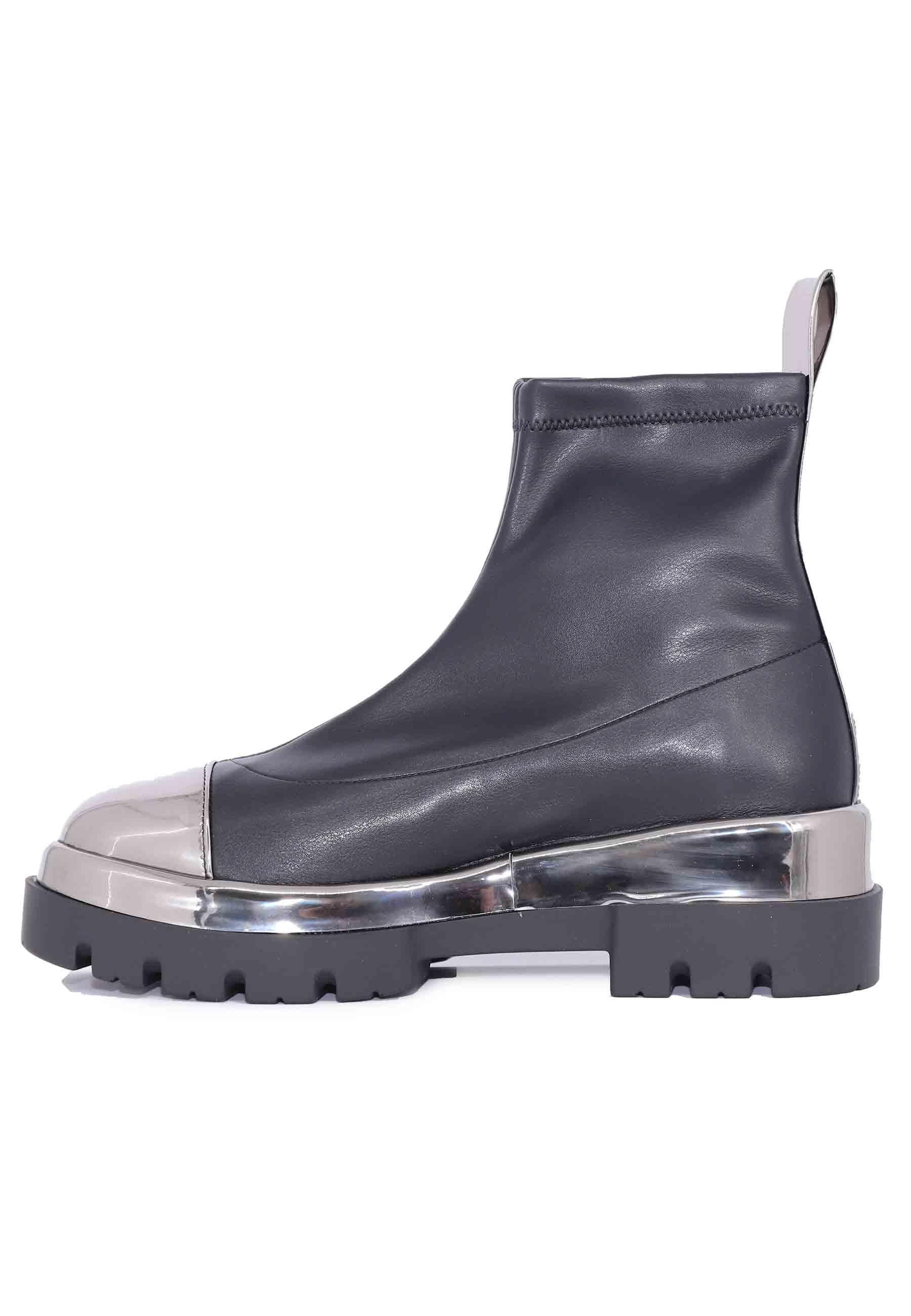 Stivaletti donna in ecopelle nera con riporti in pelle argento 394W3 003 Le Babe 