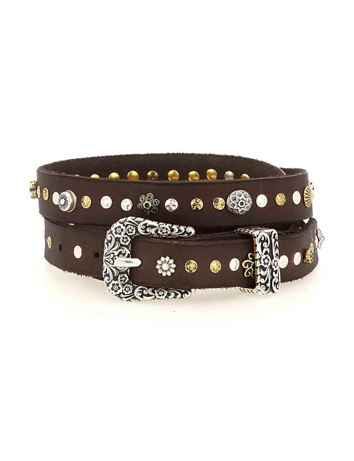 Cinture donna Diamante in pelle marrone con borchie C032120ND X2743 C1501 Campomaggi 