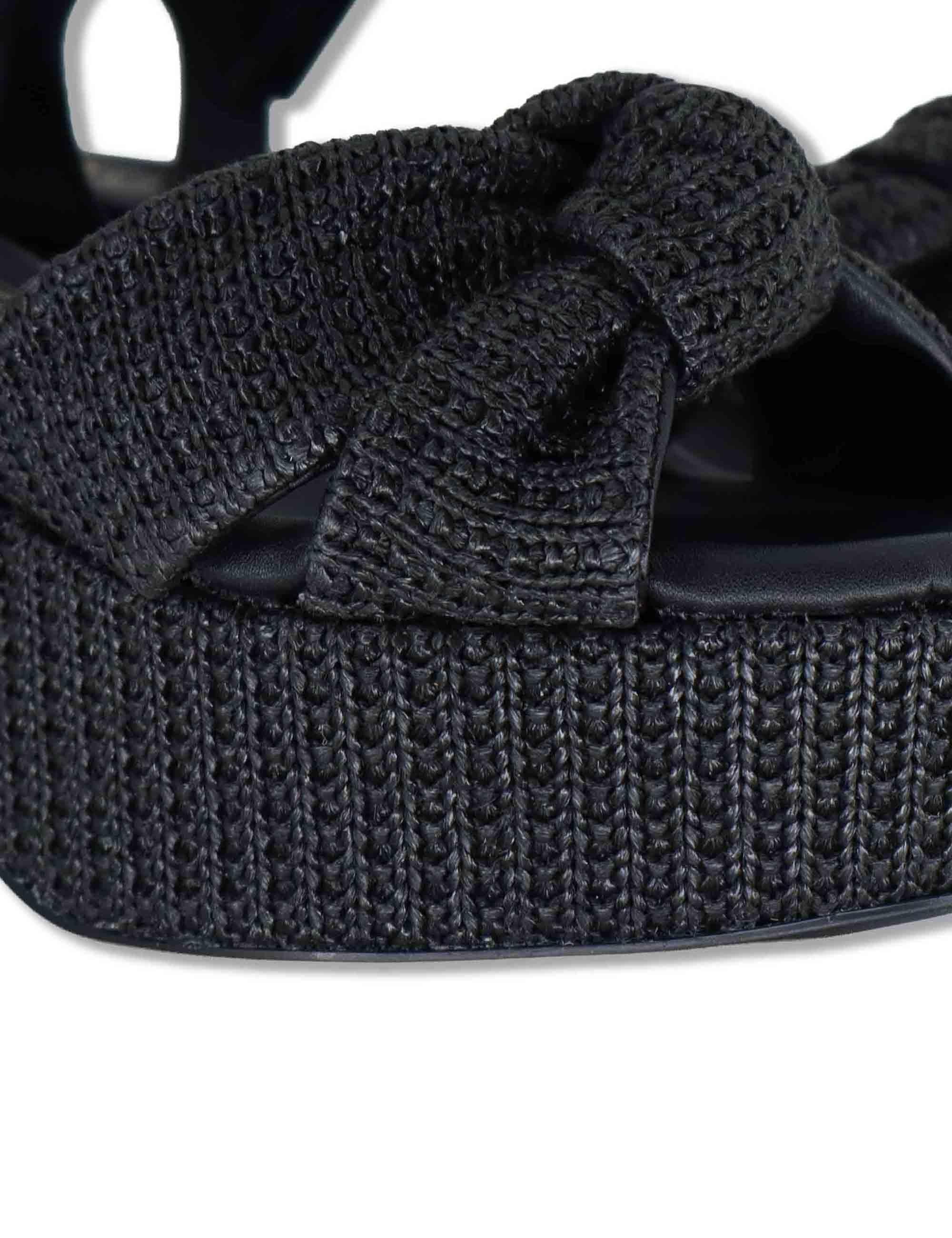 Sandali donna in pelle intrecciata nera con cinturino e zeppa alta KASIDI RH GRA BLACK Unisa 