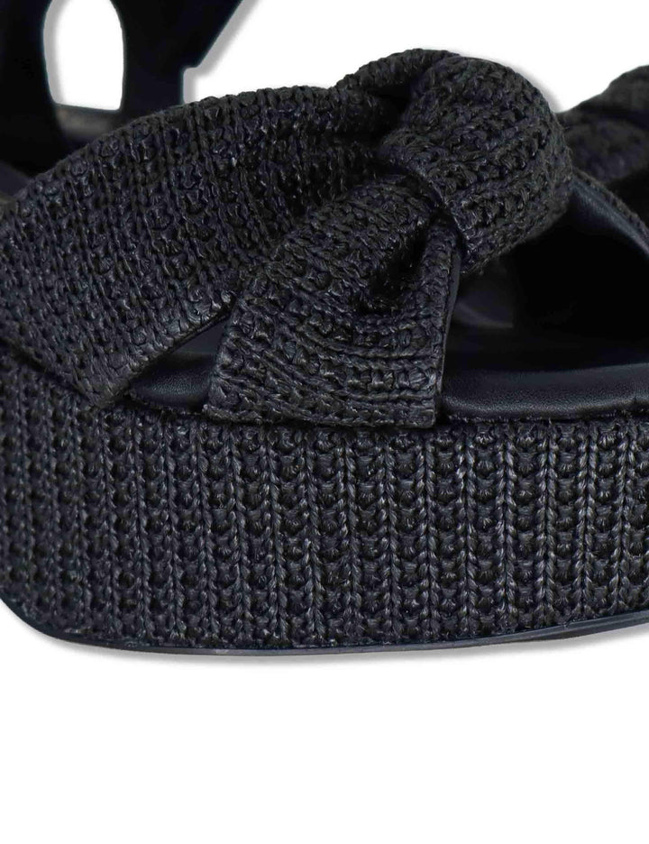 Sandali donna in pelle intrecciata nera con cinturino e zeppa alta KASIDI RH GRA BLACK Unisa 