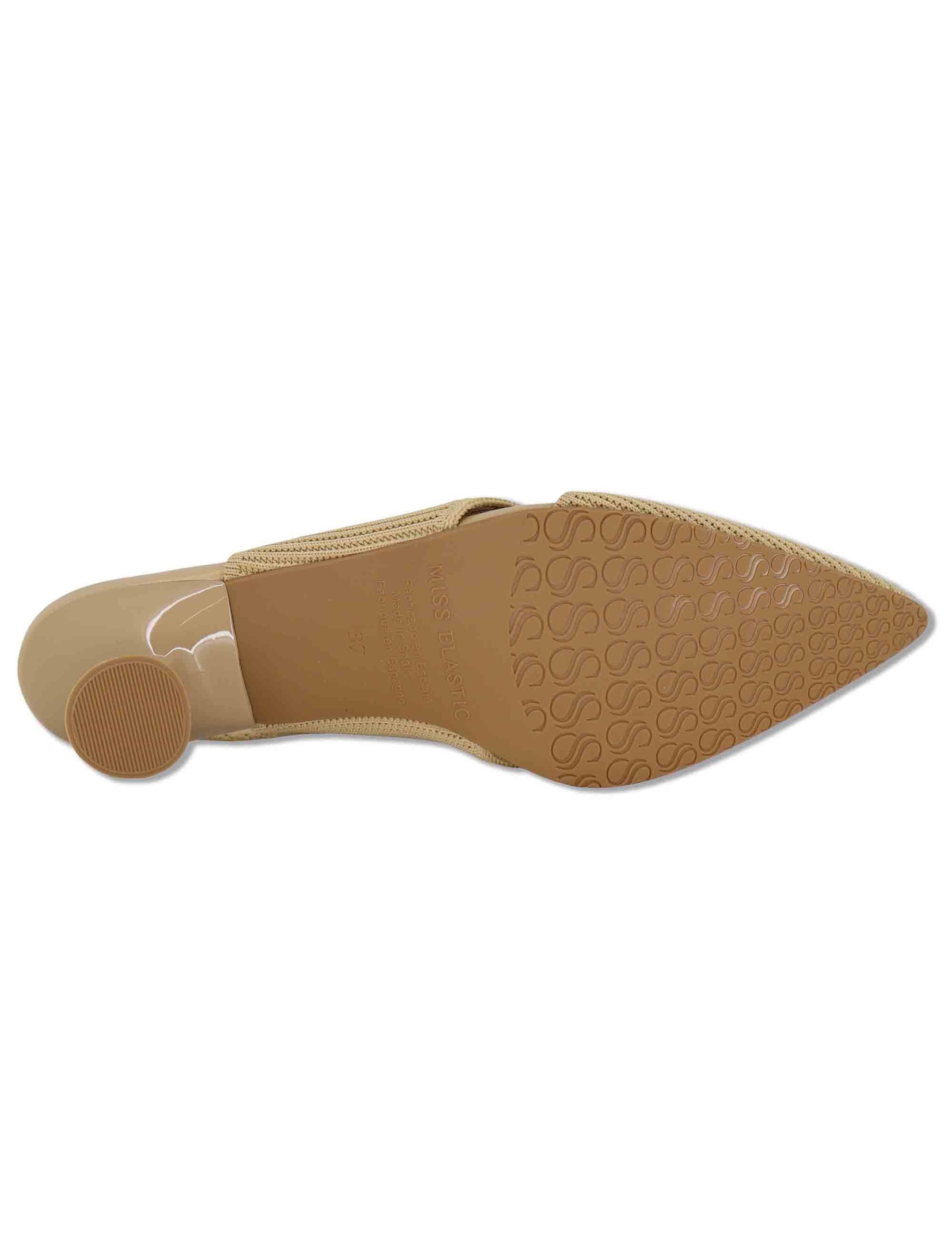 Decollete slingback D'Orsay in tessuto camel aperta ai lati tacco alto 75111 65-04 Miss Elastic 