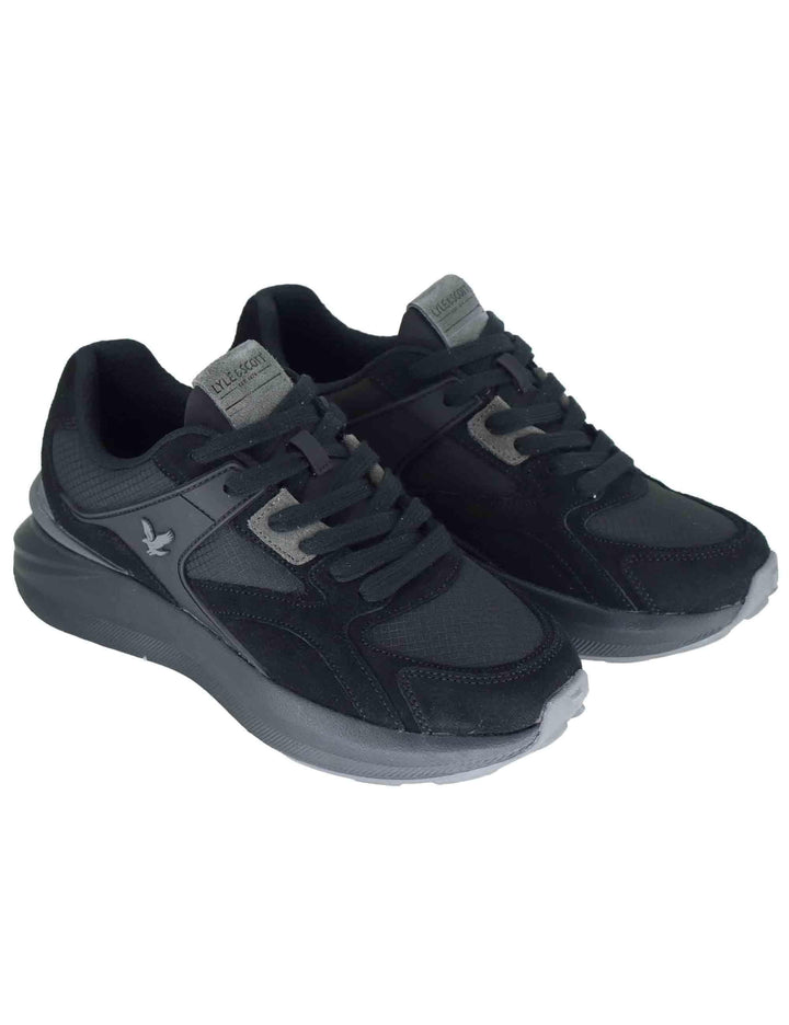 Sneakers uomo in pelle nera con riporti in contrasto e logo laterale GRADY005 001 Lyle & Scott 