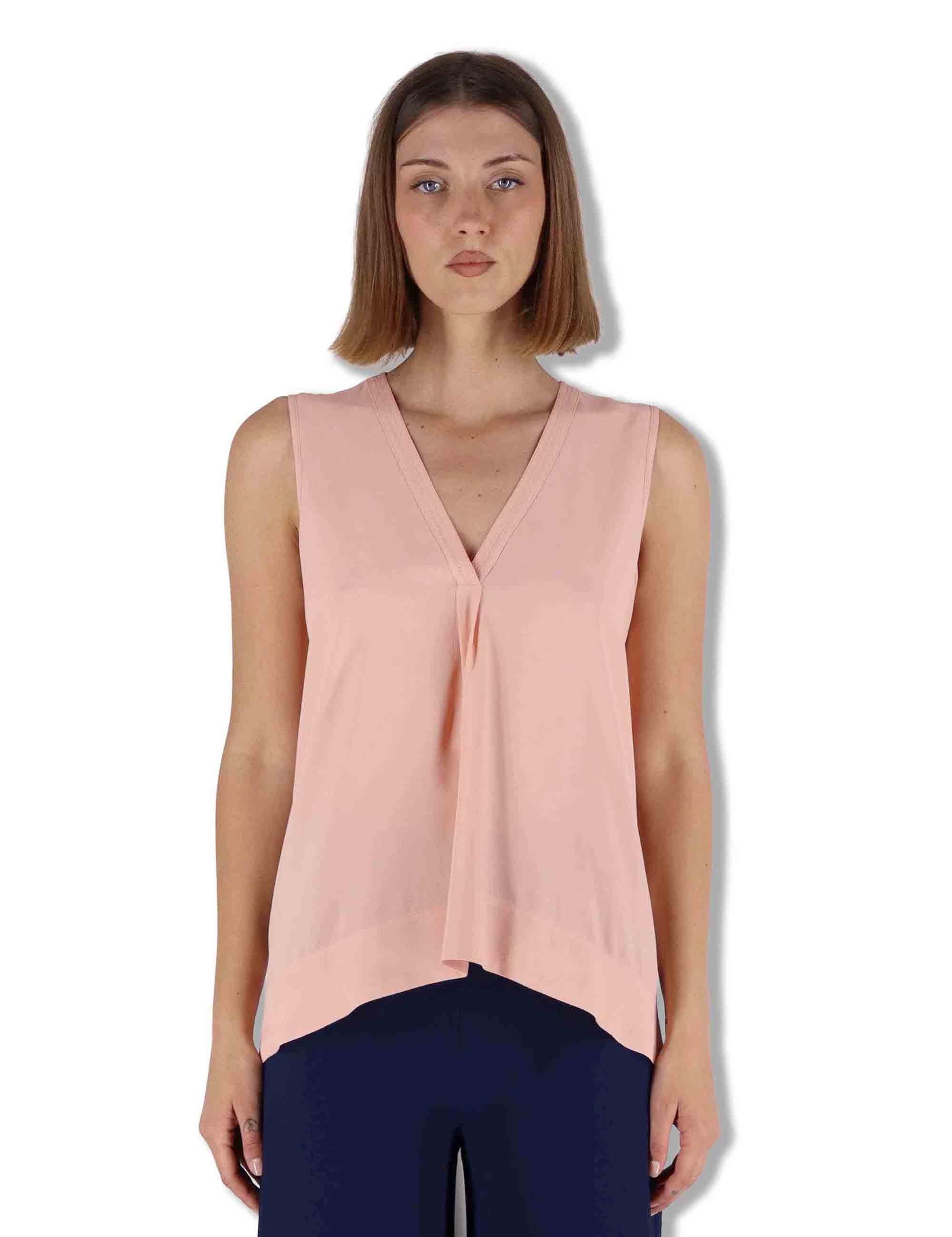 Top donna Fluid Crepe in seta rosa senza maniche maniche scollo a V JP554050672 32001 Maliparmi 