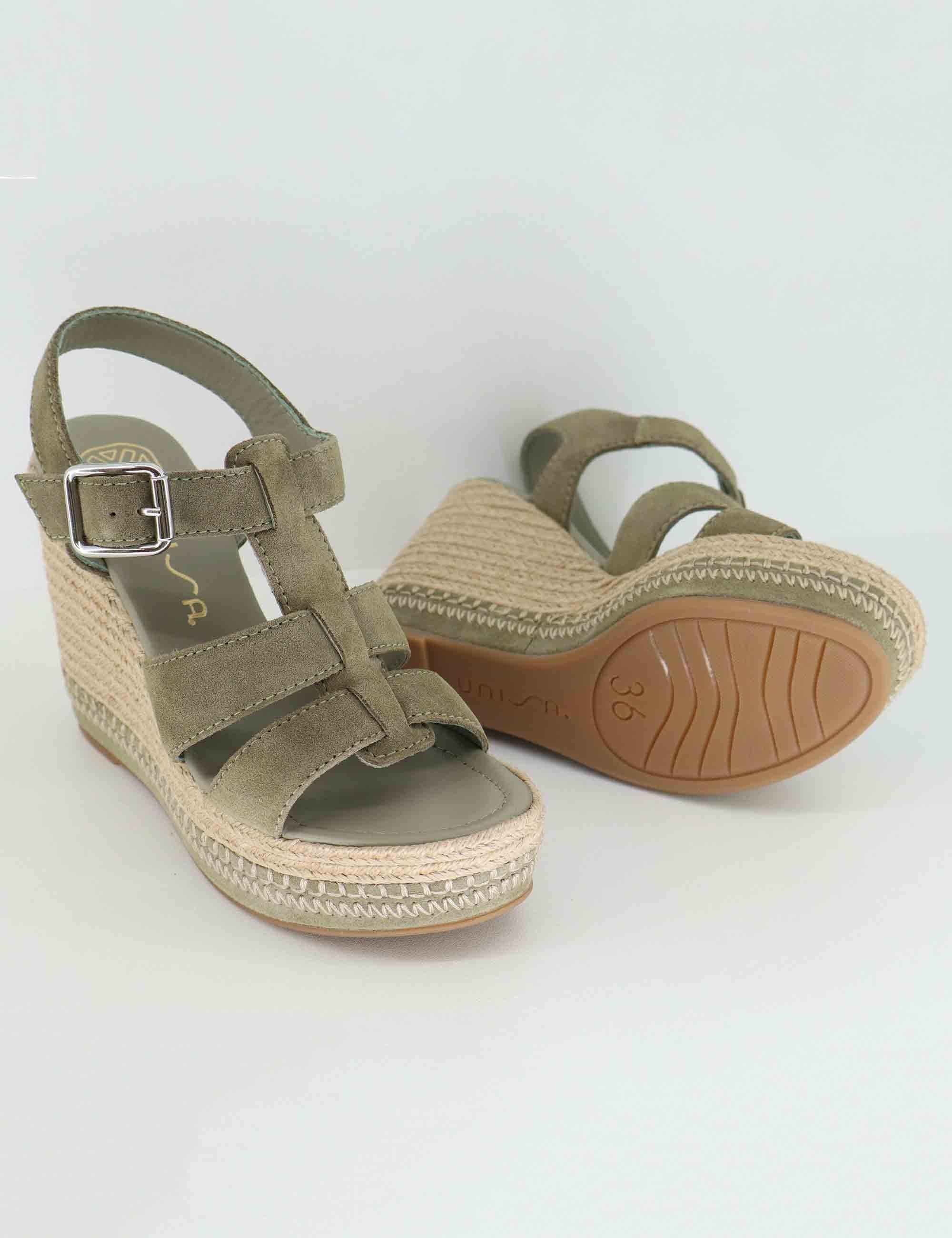 Sandali espadrillas donna in camoscio verde con zeppa alta MAYARA BS_MATCHA Unisa 
