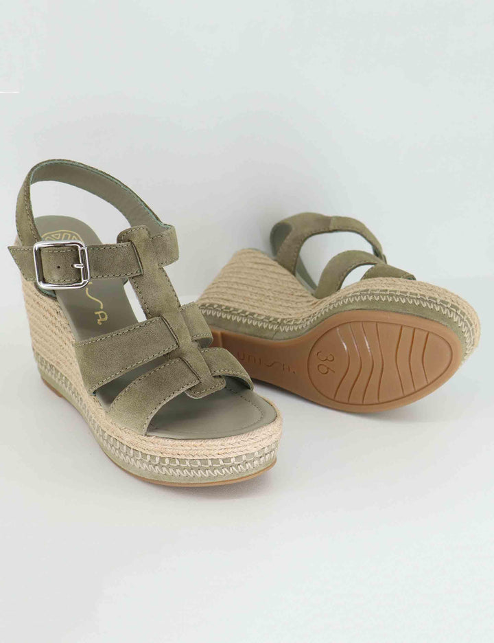 Sandali espadrillas donna in camoscio verde con zeppa alta MAYARA BS_MATCHA Unisa 