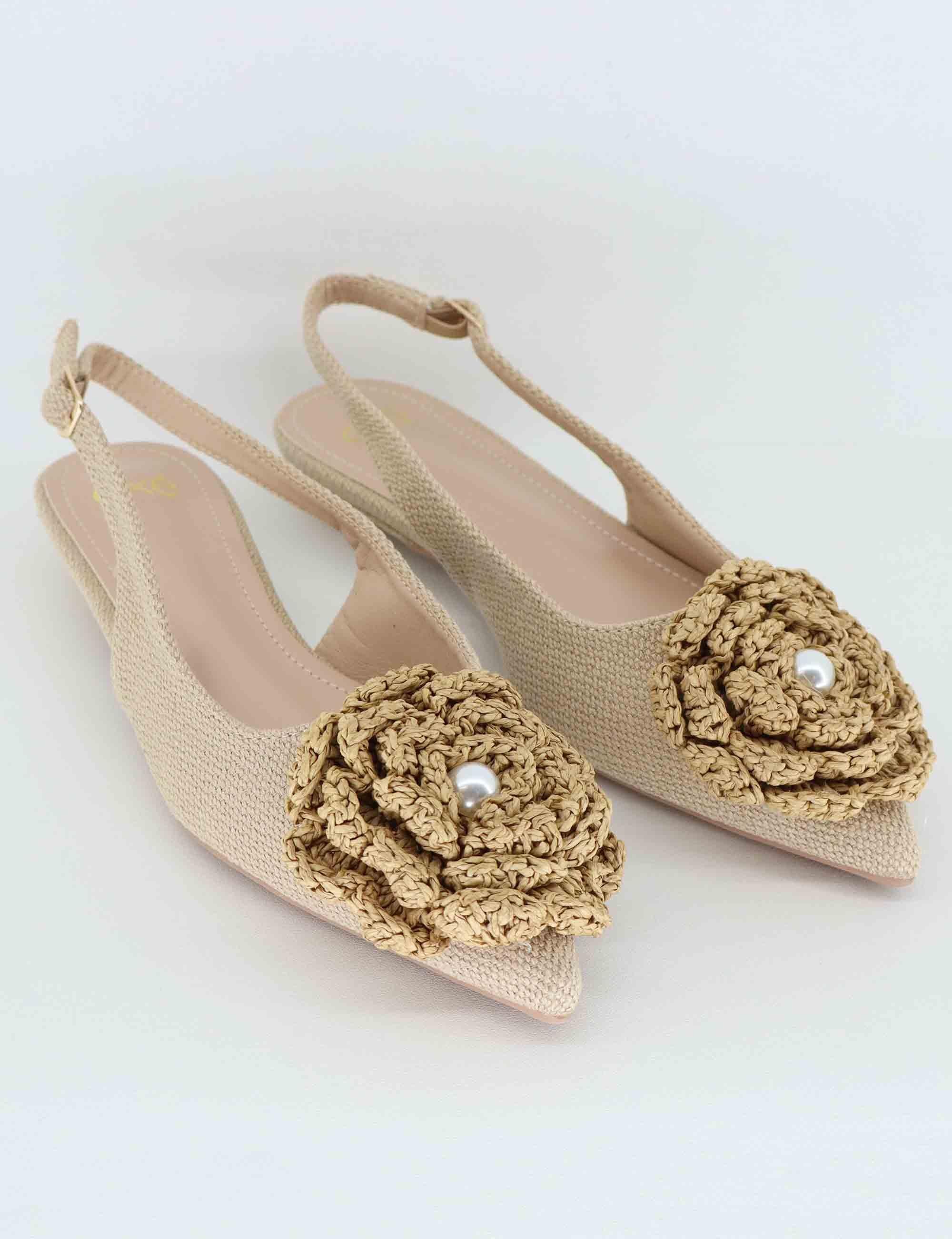 Slingback donna in tessuto beige con fiore U47000132700 TL20-13 Exe 
