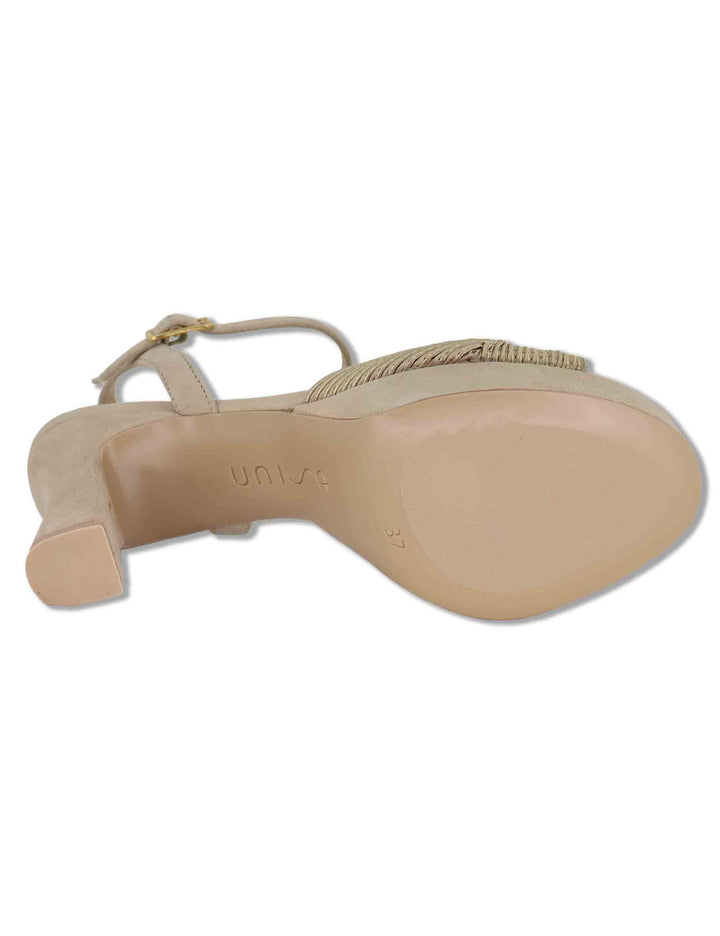 Sandali donna in pelle e tessuto taupe con cinturino tacco alto e plateau OJEDA SOU MUMM/SKIN Unisa 