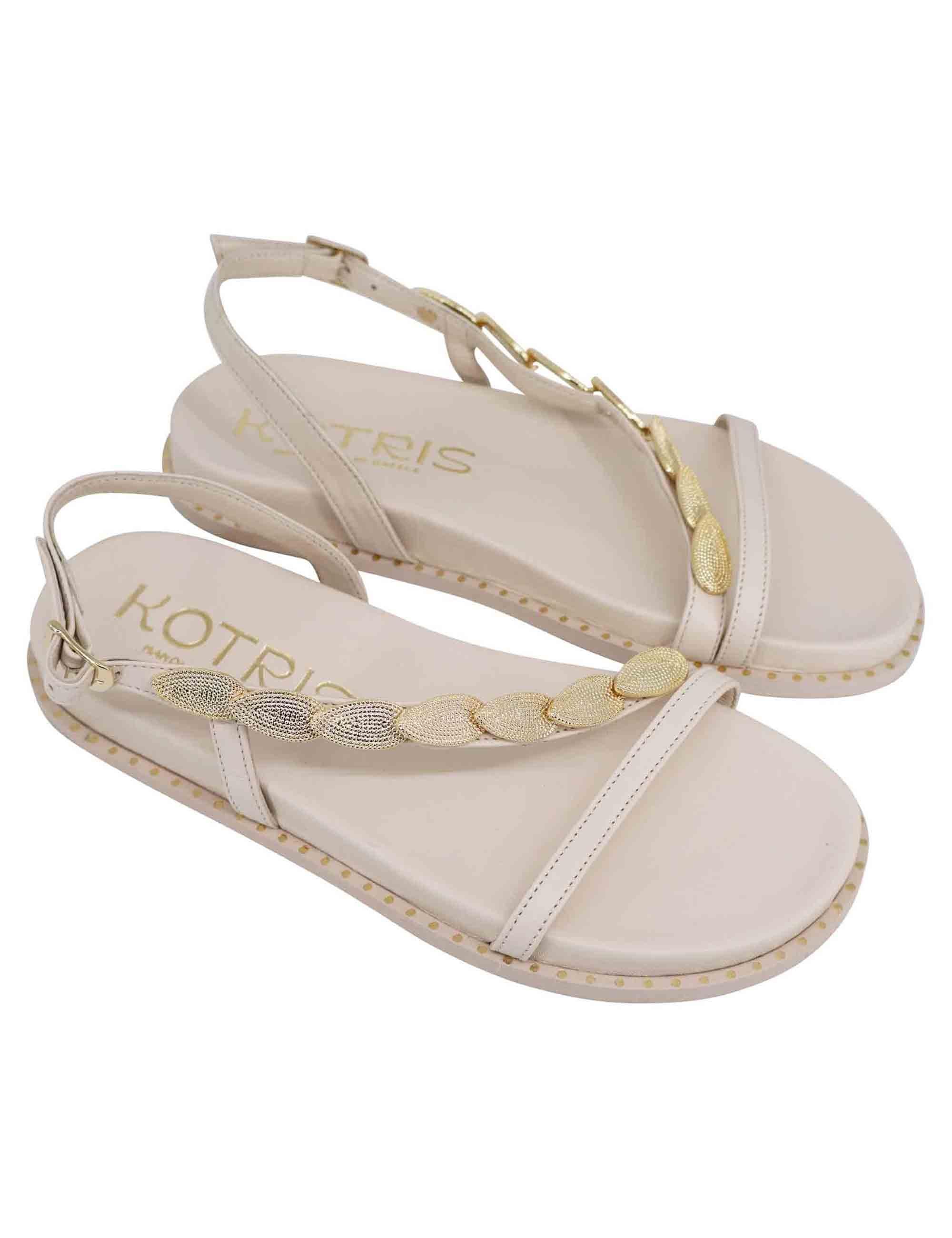 Sandali infradito donna slingback in pelle off white con foglie d'oro K809 001 Kotris 