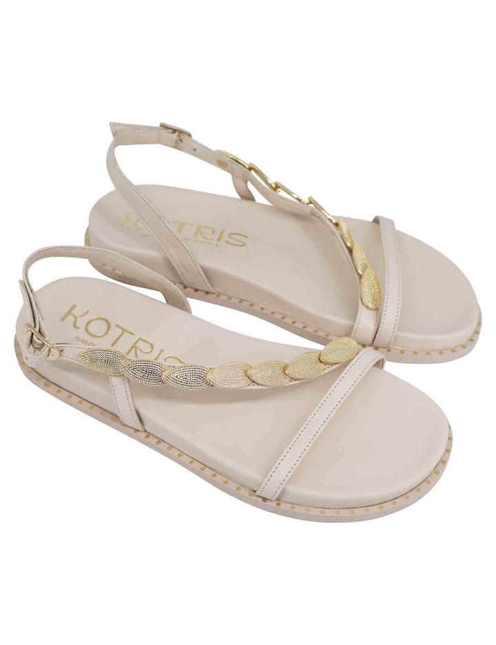 Sandali infradito donna slingback in pelle off white con foglie d'oro K809 001 Kotris 