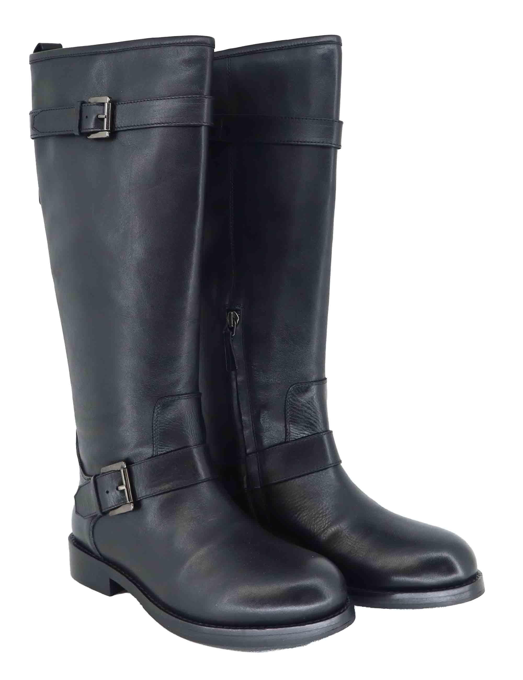 Stivali donna in pelle nera con tacco basso e cinturini 252-22-20 001 Zolfo 