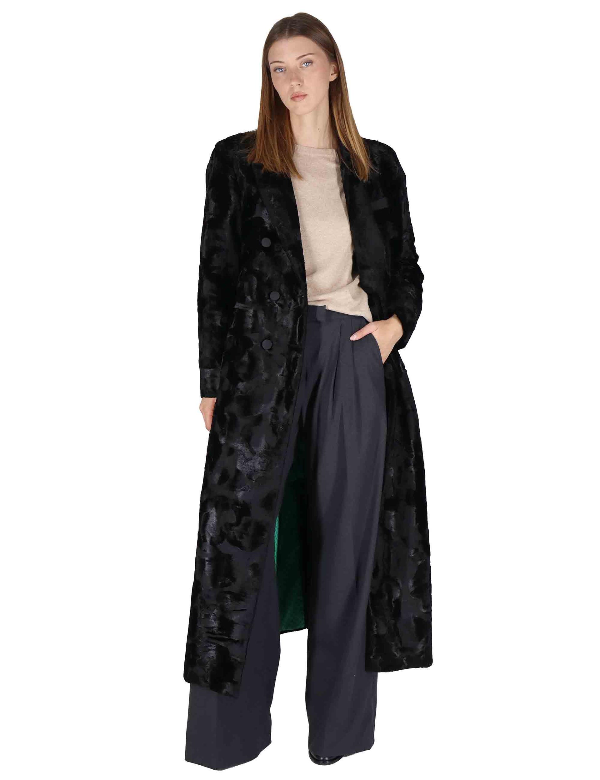 Cappotti lunghi donna a doppiopetto in ciniglia nera lavorata OABCS0025-0500 9999 Justmine 